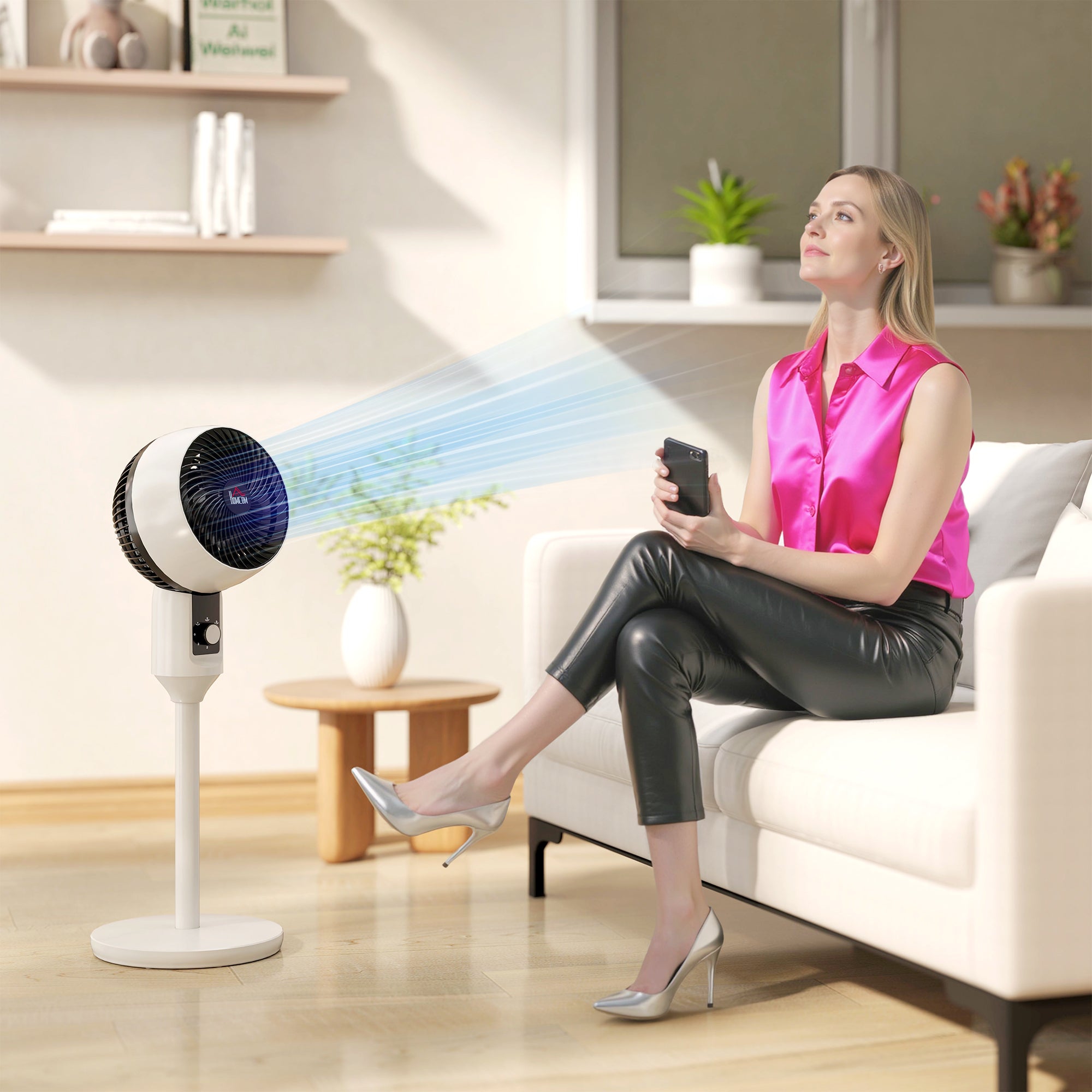45W Pedestal Fan Air Circulator 3 Speeds, Adjustable 70° Oscillation, Portable and Lightweight Fan for Bedroom, Home or Office, Black and White