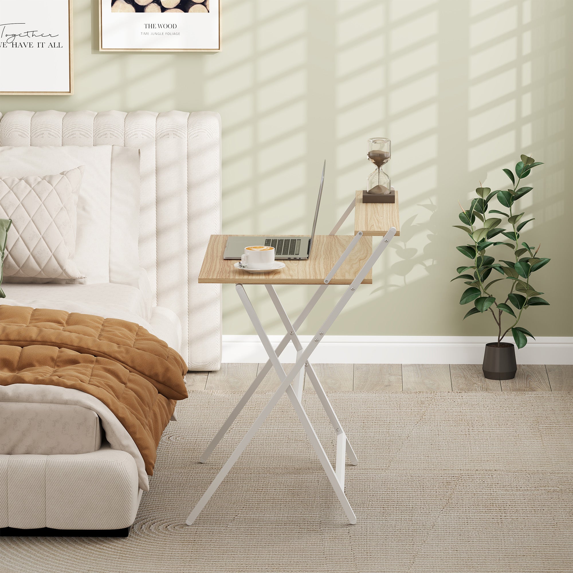 Space-Saving Folding Desk with Monitor Shelf, Small Foldable Computer Table for Office and Study, in Steel, 81.5x62x86.5 cm, Wood Color