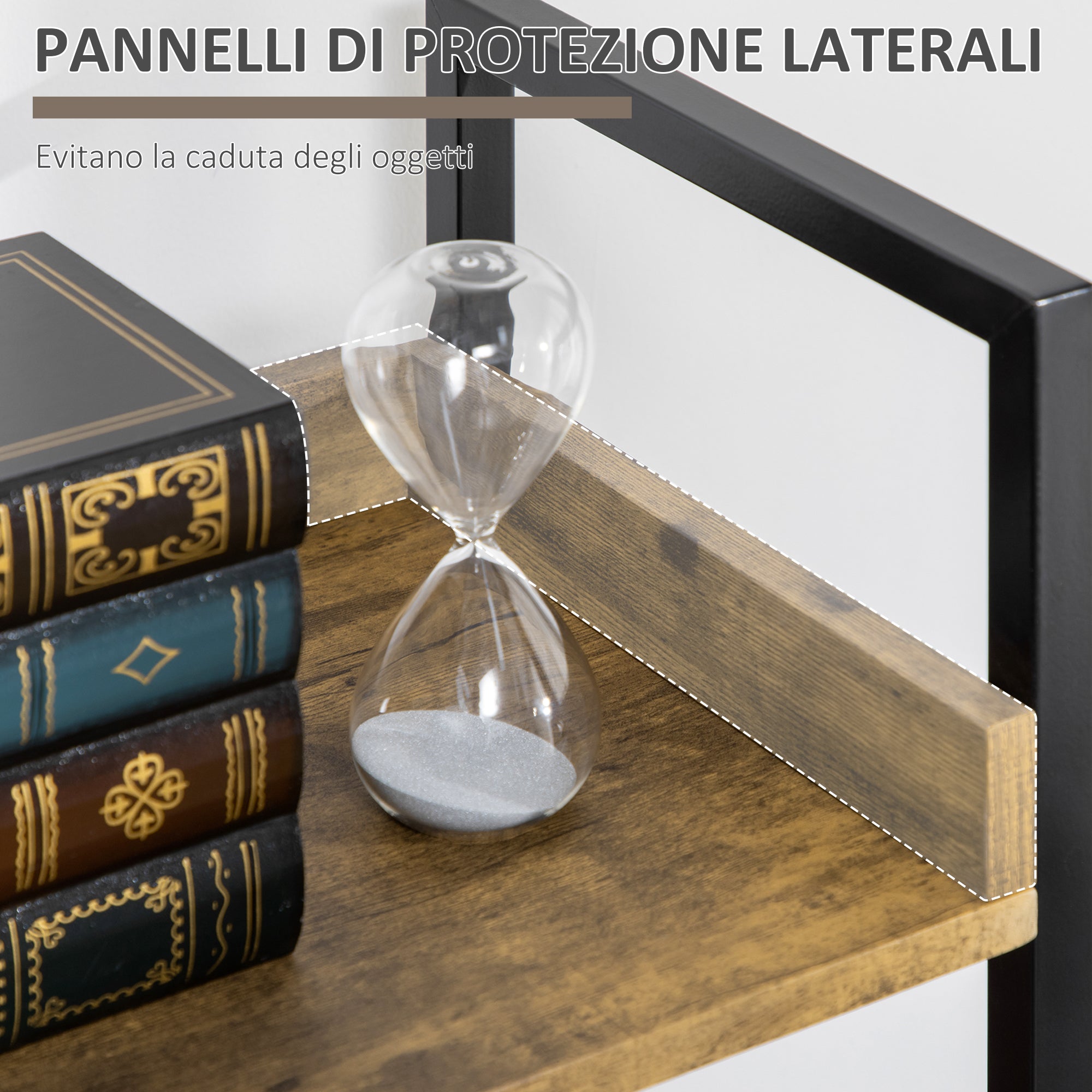 Industrial Style 5-Shelf Bookcase, Wood and Metal Bookshelf for Home and Office, 48x30x155cm, Rustic Brown