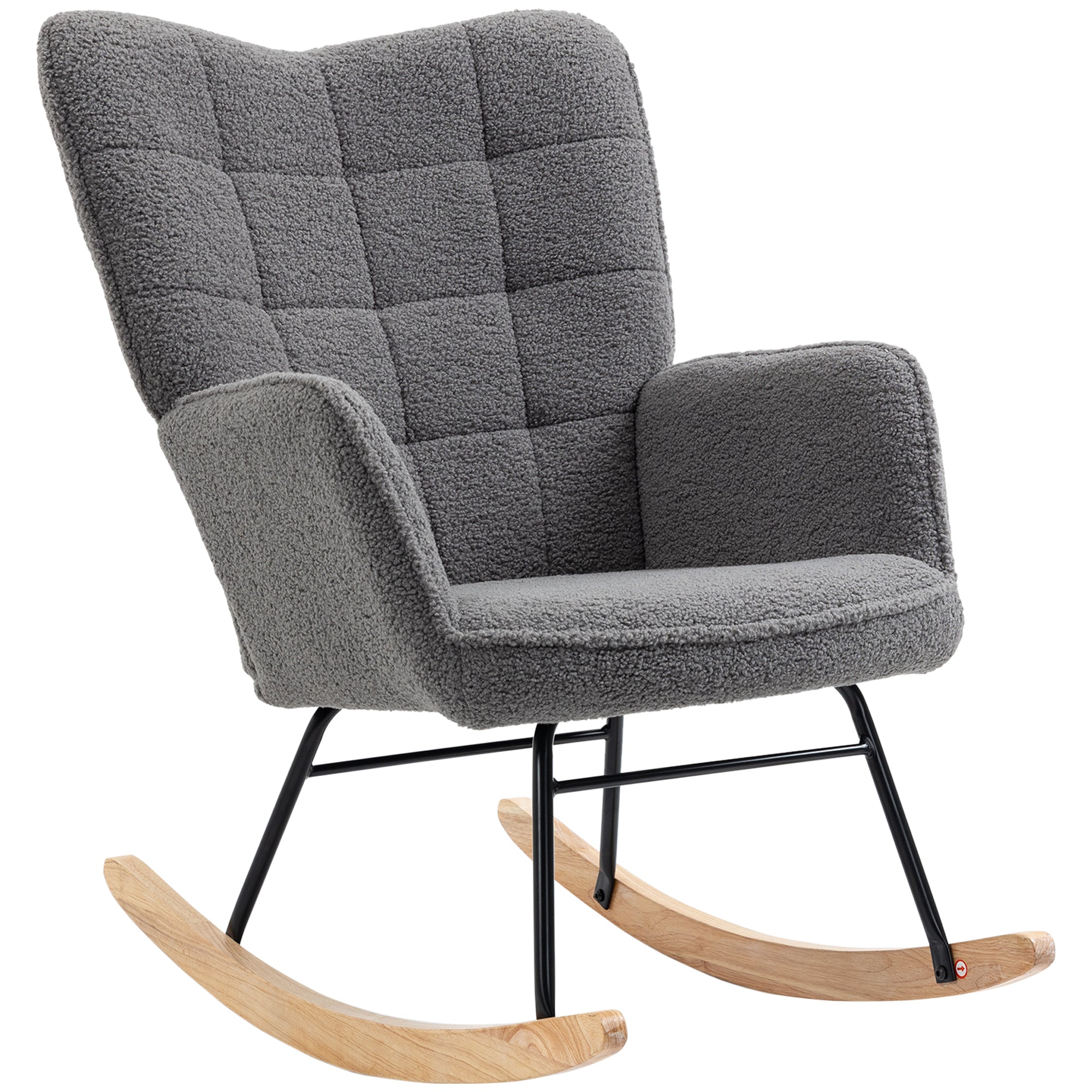 Schaukelstuhl, Schaukelsessel mit Berbervliesoptik, Armlehne, Gepolsterter Sessel mit Holzkufen, Relaxsessel für Wohnzimmer, Schlafzimmer, bis 120kg belastbar, Dunkelgrau