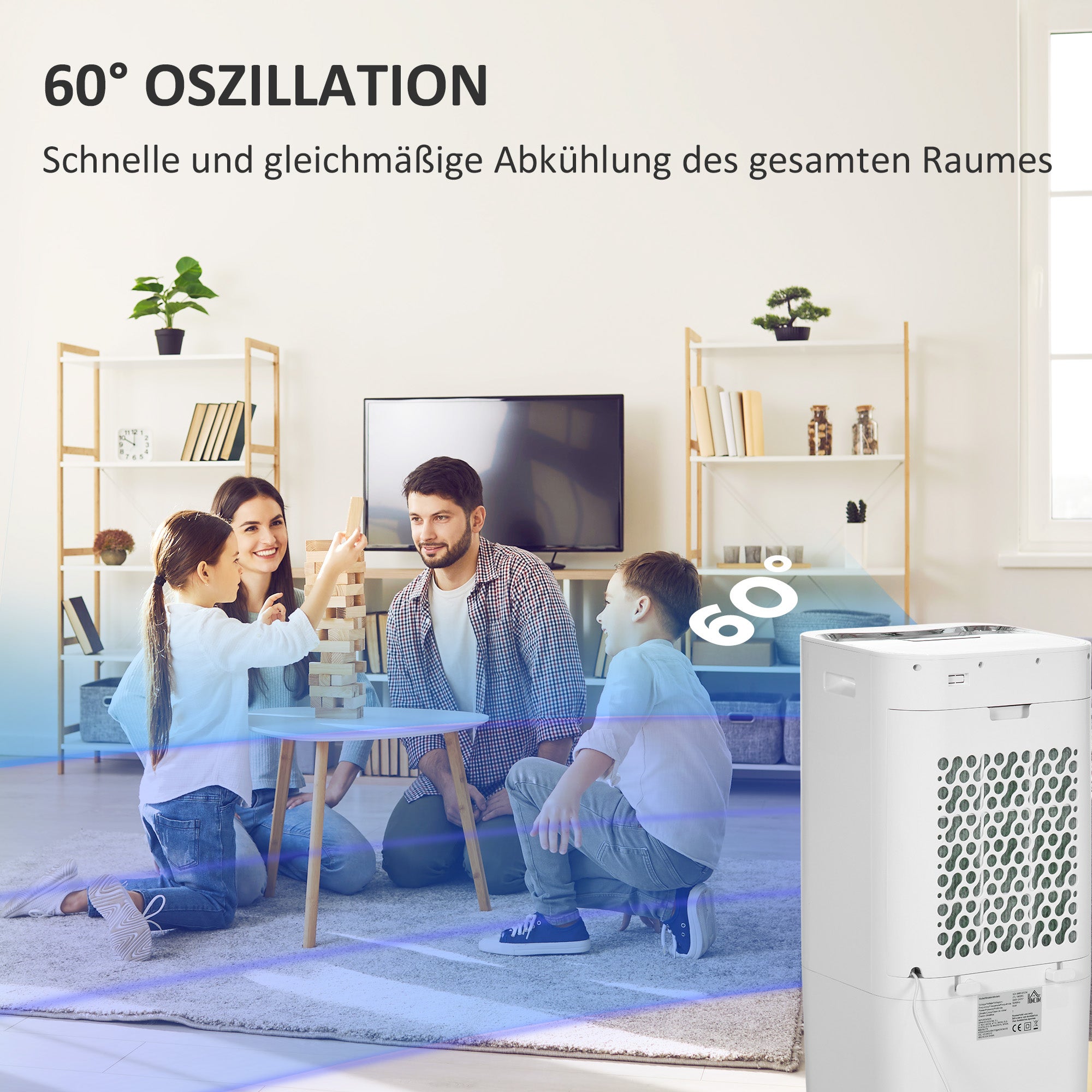 3 in 1 Mobile Air Conditioner with Humidification Water Cooling 15L 60° Oscillating Air Conditioning Unit 65W Air Cooler with 8h Timer, Remote Control, Usage Area 20 ㎡ White 32 x 37 x 69 cm