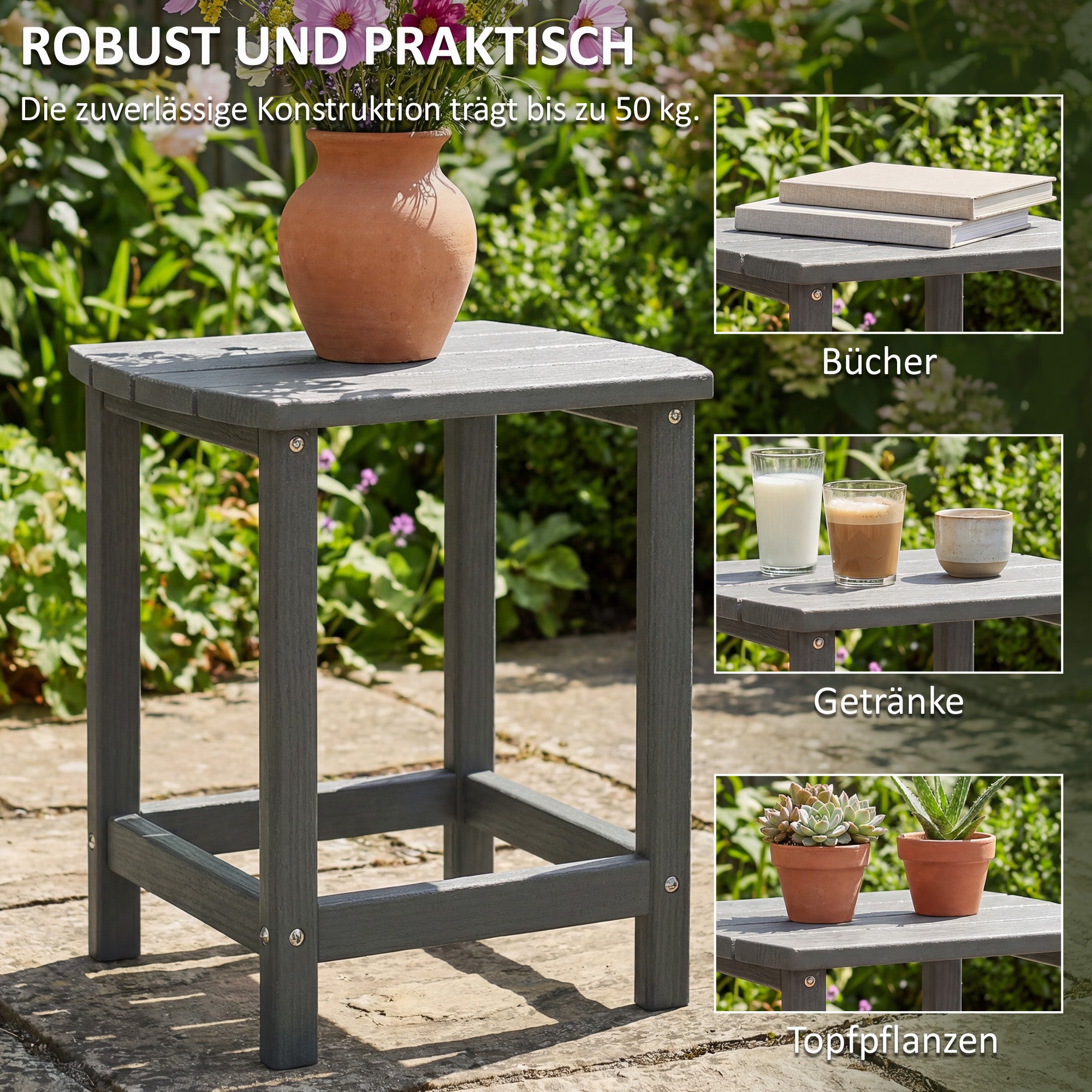 Patio Side Table 19 x 14.6 x 18.1 in, Weatherproof HDPE Balcony Table, Outdoor Dining & Camping Accent Table, Gray