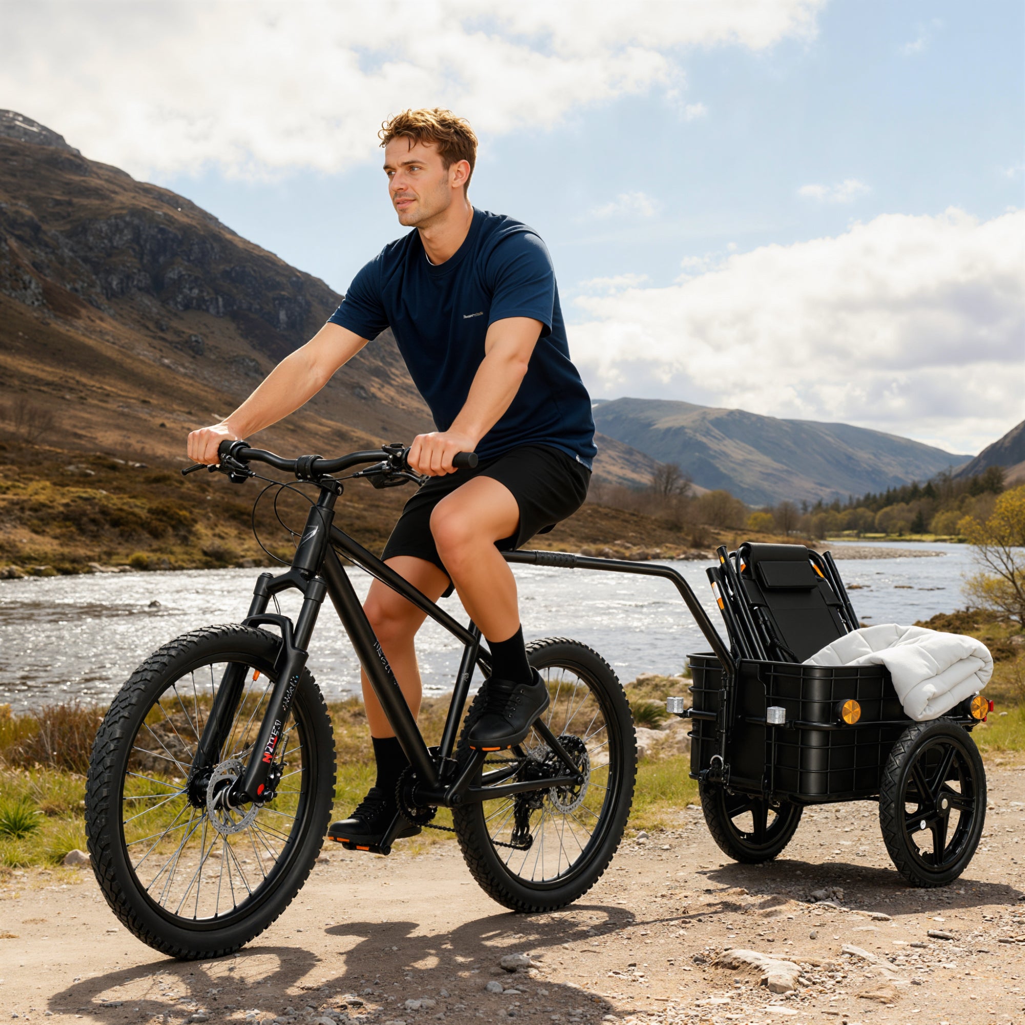 Bicycle Cargo Trailer 40 kg — Hand Cart with Waterproof Oxford Cover, Reflectors, Steel Frame & Handles, 144 x 59 x 80 cm, Red & Black