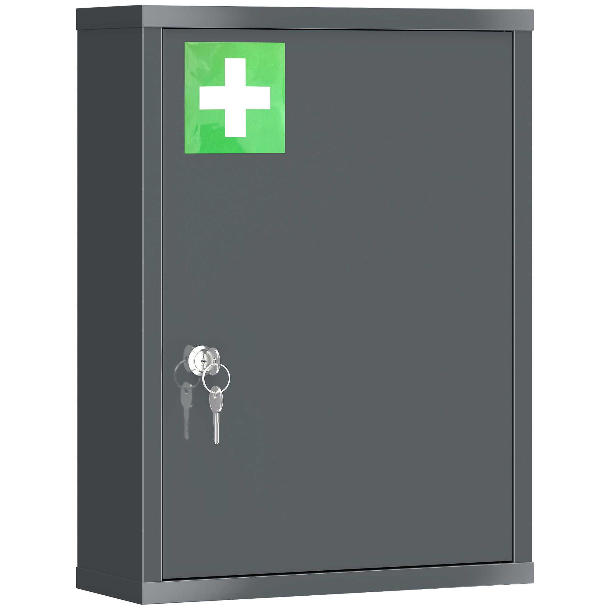 Lockable Medicine Cabinet — 3-Shelf Wall-Mount First Aid Cabinet with 2 Keys, Cold-Rolled Steel, Charcoal — 15.7 x 5.9 x 21.1 in (40 x 15 x 53.5 cm)