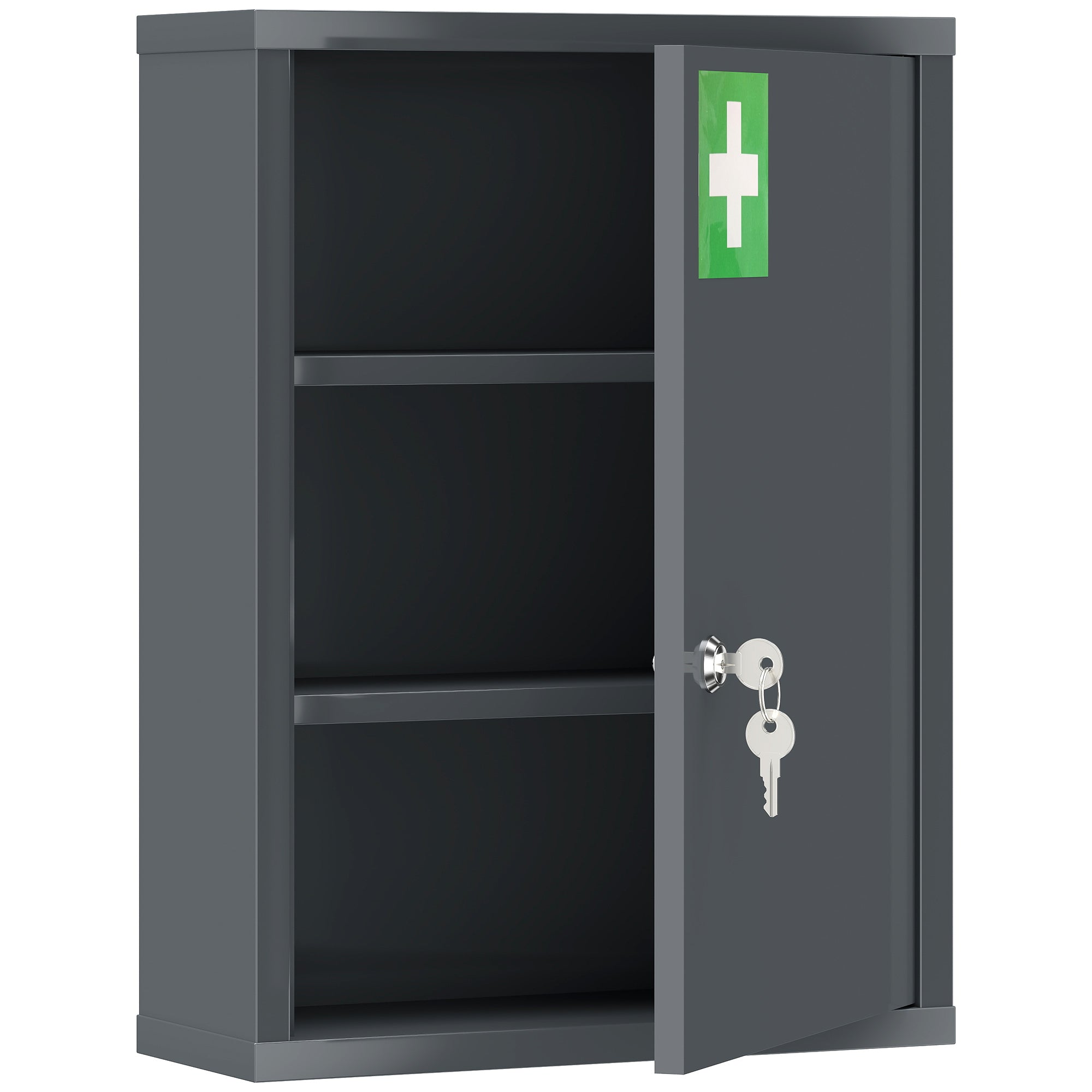 Lockable Medicine Cabinet — 3-Shelf Wall-Mount First Aid Cabinet with 2 Keys, Cold-Rolled Steel, Charcoal — 15.7 x 5.9 x 21.1 in (40 x 15 x 53.5 cm)