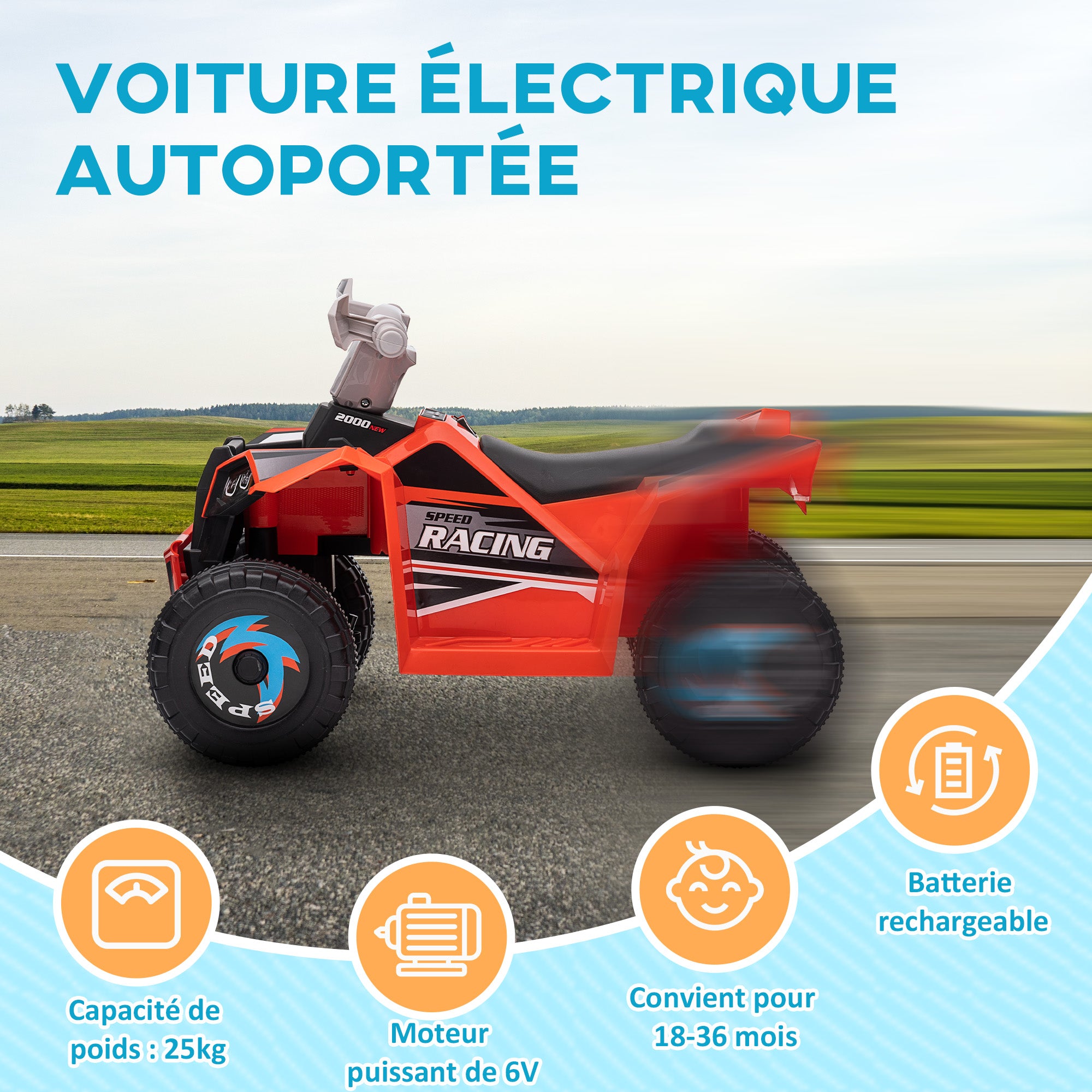 Electric Quad for Kids Battery-Powered Vehicle 6V with Forward and Reverse 70L x 41.5W x 48.5H cm Red