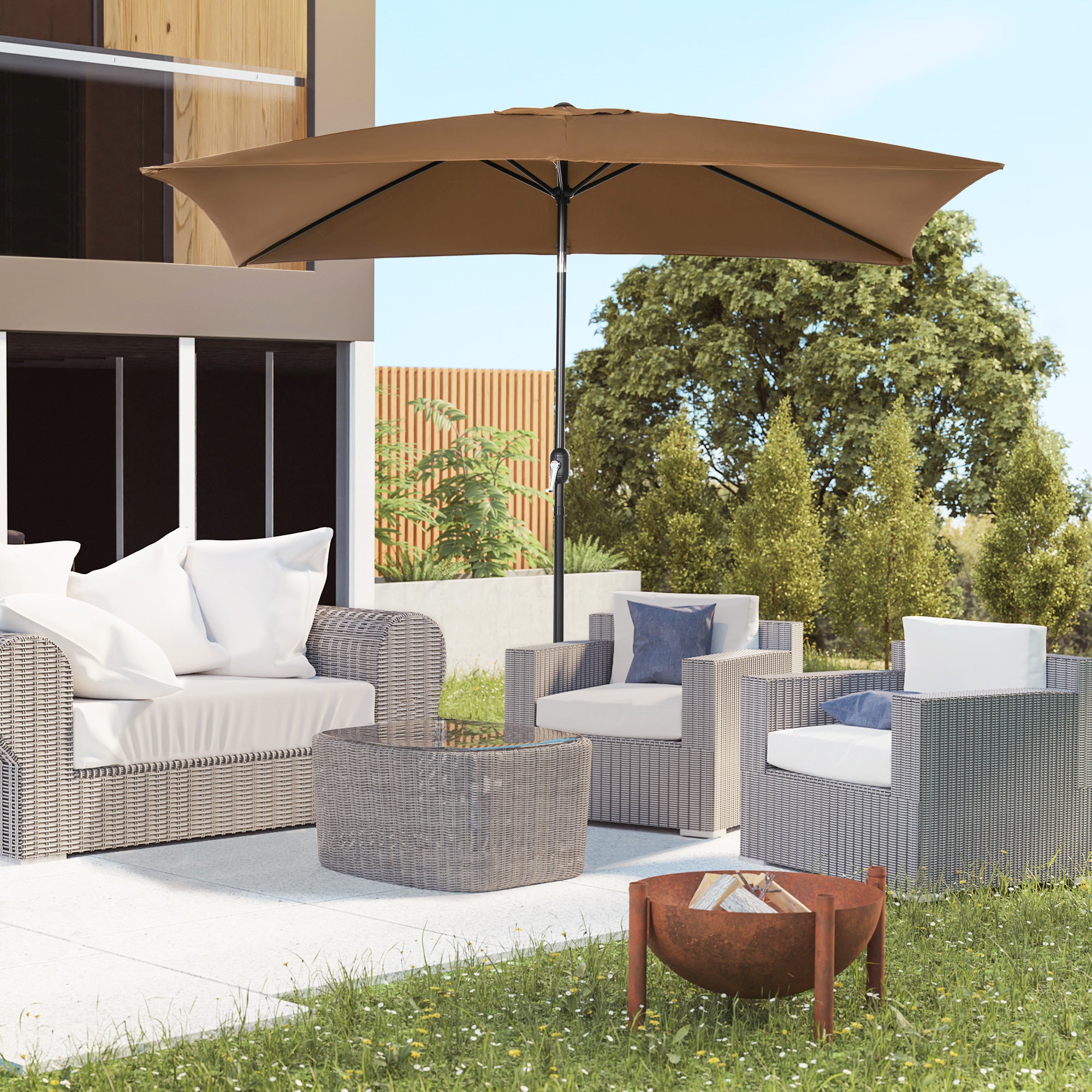 Garden Umbrella 202x293 cm Patio Umbrella with Adjustable Angle Aluminum Pole and Anti-UV Umbrella for Garden Patio Brown