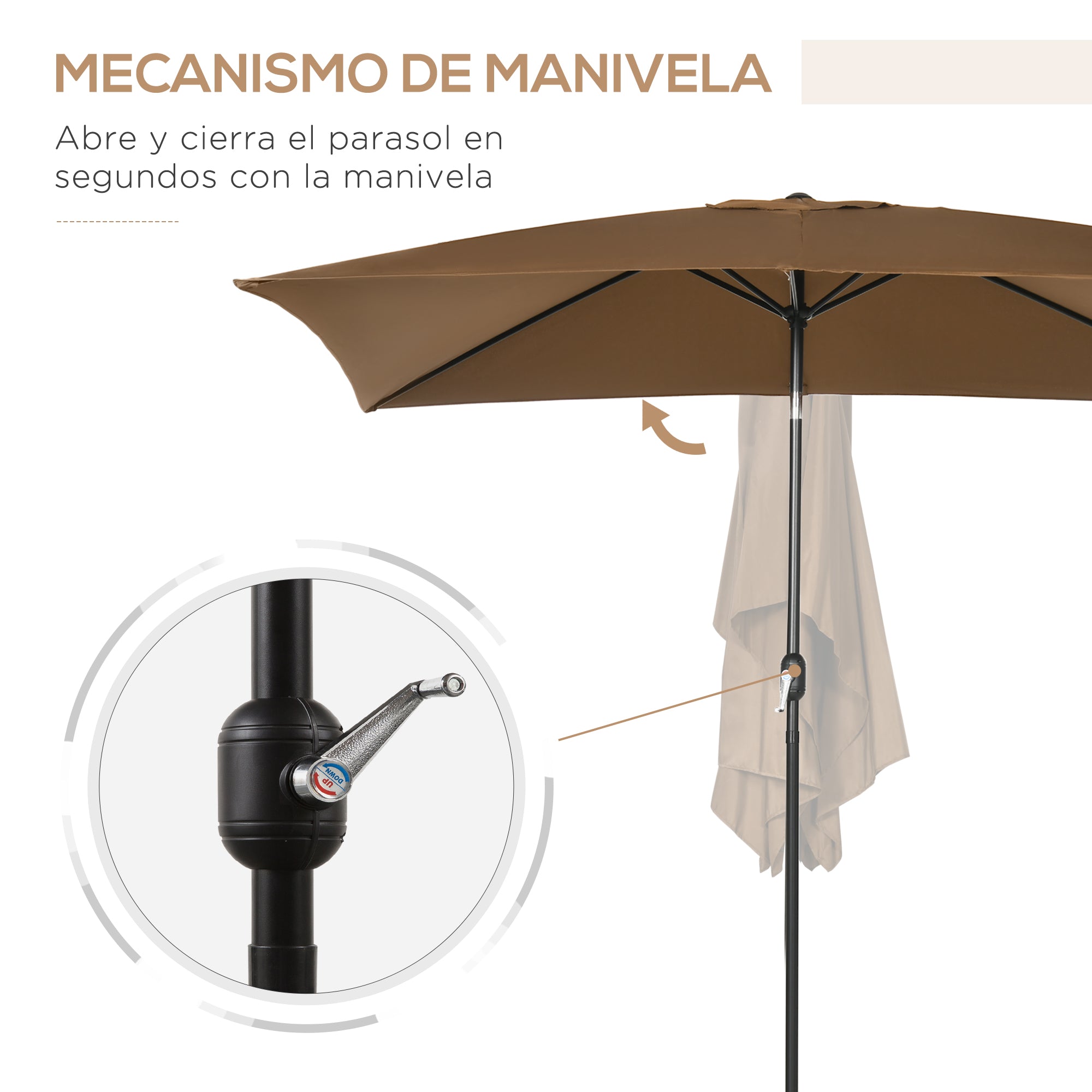 Garden Umbrella 202x293 cm Patio Umbrella with Adjustable Angle Aluminum Pole and Anti-UV Umbrella for Garden Patio Brown