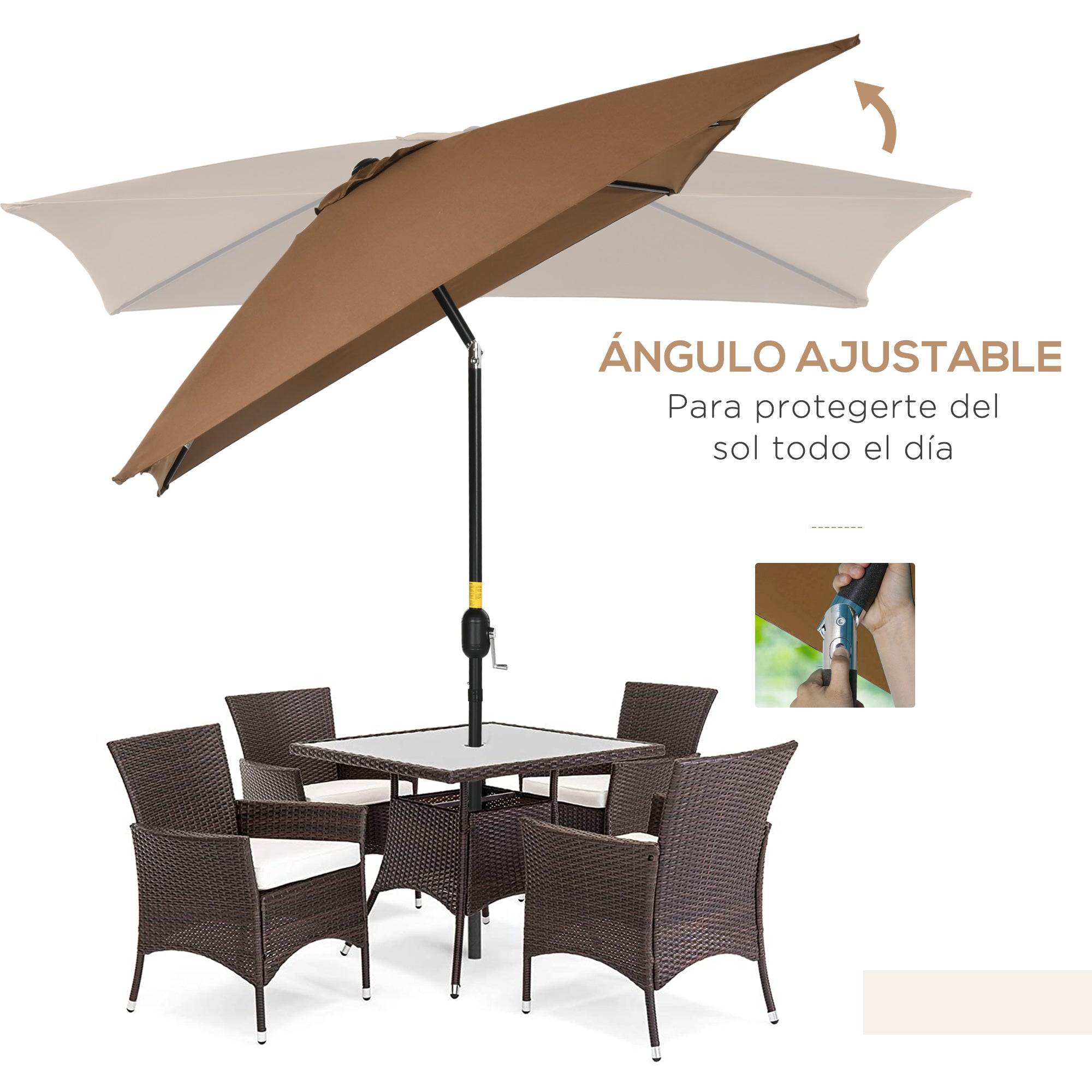 Garden Umbrella 202x293 cm Patio Umbrella with Adjustable Angle Aluminum Pole and Anti-UV Umbrella for Garden Patio Brown