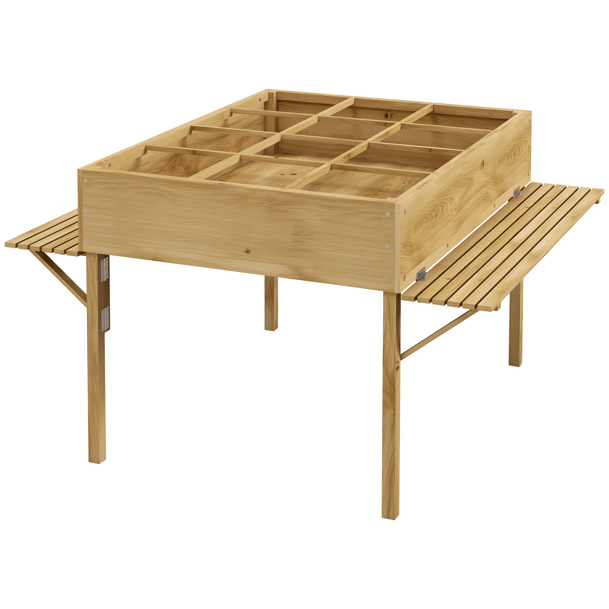 Wooden Raised Bed, Foldable Cold Frame with 12 Divider Grids, Herb Bed, Plant Box, Flower Box with Fleece Fabric for Garden, Balcony, 122 x 91.5 x 89 cm, Natural
