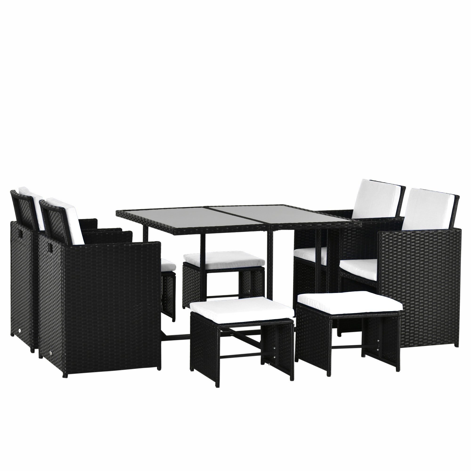 9 pcs. Poly Rattan Garden Furniture Rattan Garden Set Dining Group Set including Cushions Black 43 x 43 x 28 inches
