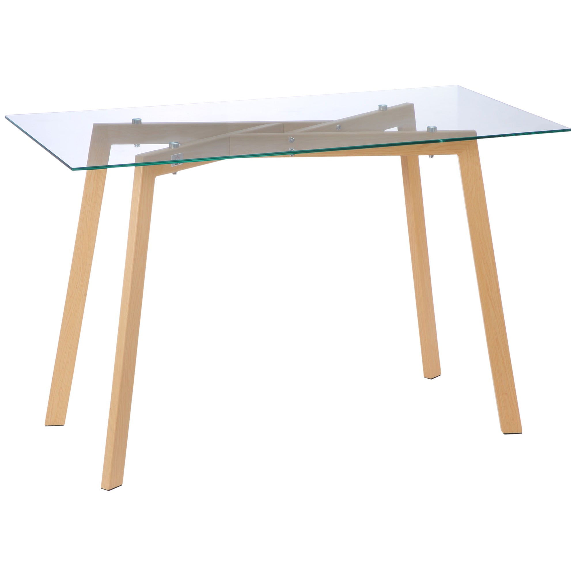 Dining Table for 4 People Modern Kitchen Table with Tempered Glass Top and Steel Legs with Wood Effect for Living Room 120x60x76 cm Clear