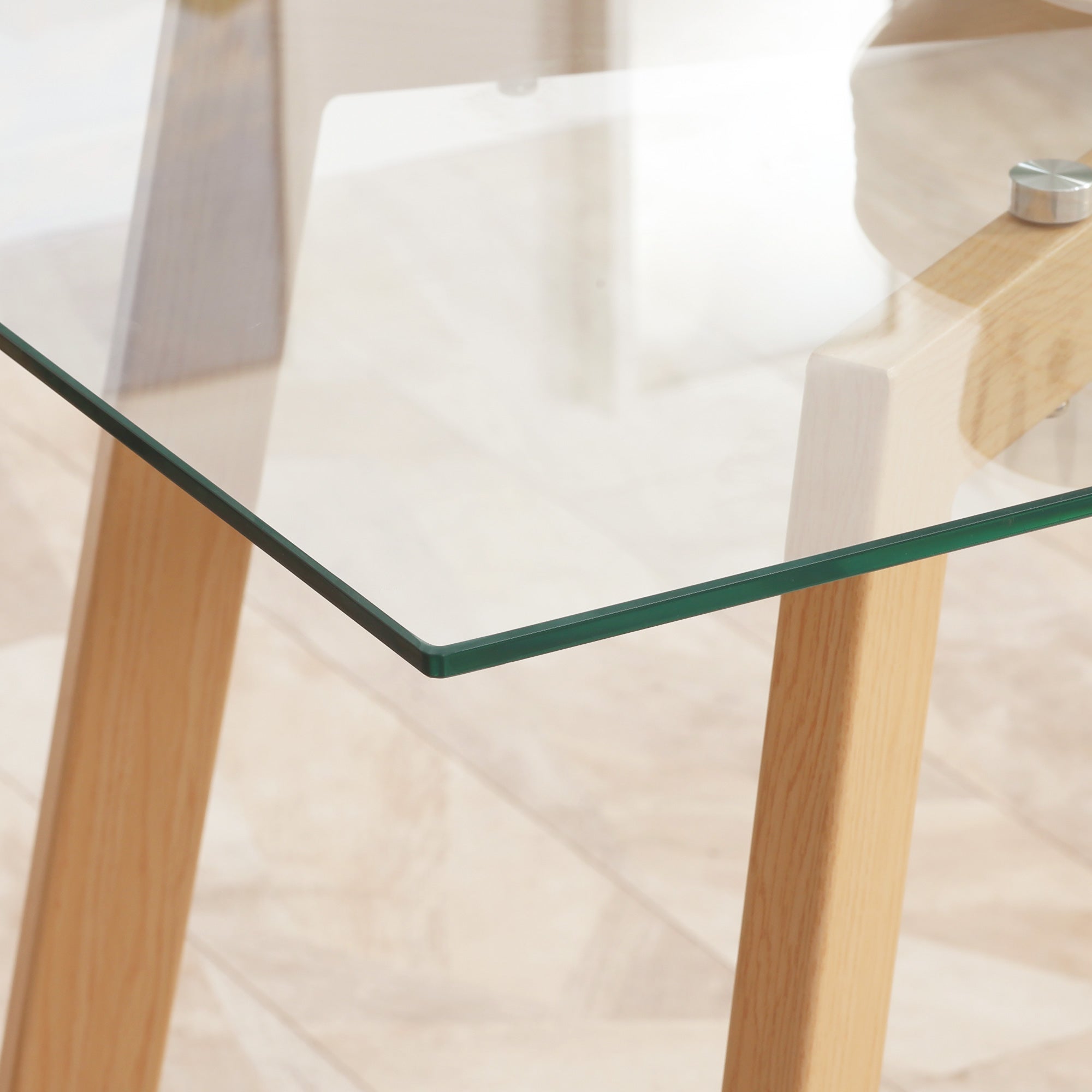 Dining Table for 4 People Modern Kitchen Table with Tempered Glass Top and Steel Legs with Wood Effect for Living Room 120x60x76 cm Clear