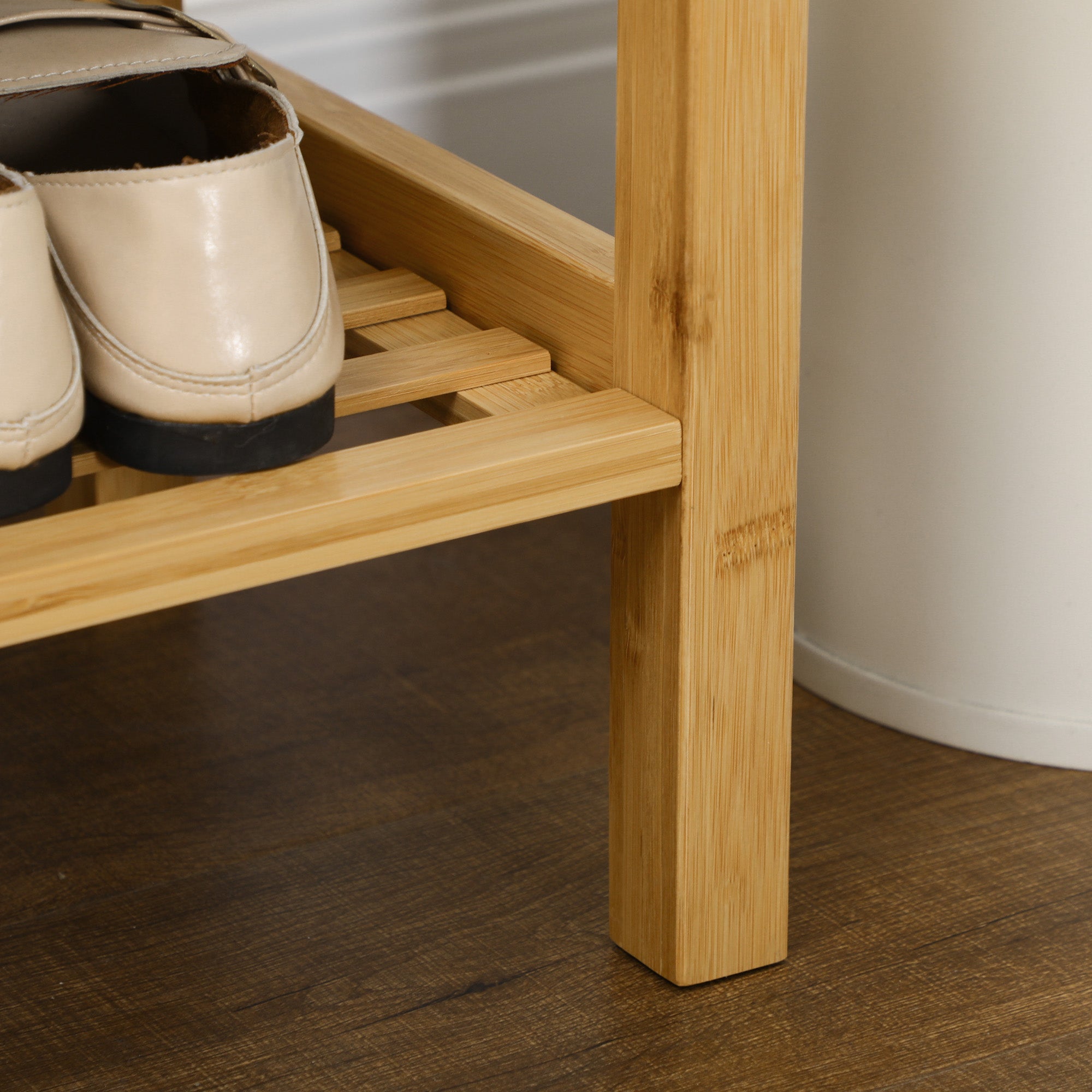 Bamboo Shoe Bench Shoe Rack with Upholstered Seat for 3 Pairs of Shoes with Slatted Shelf for Entryway Hallway 90x30x46 cm Natural