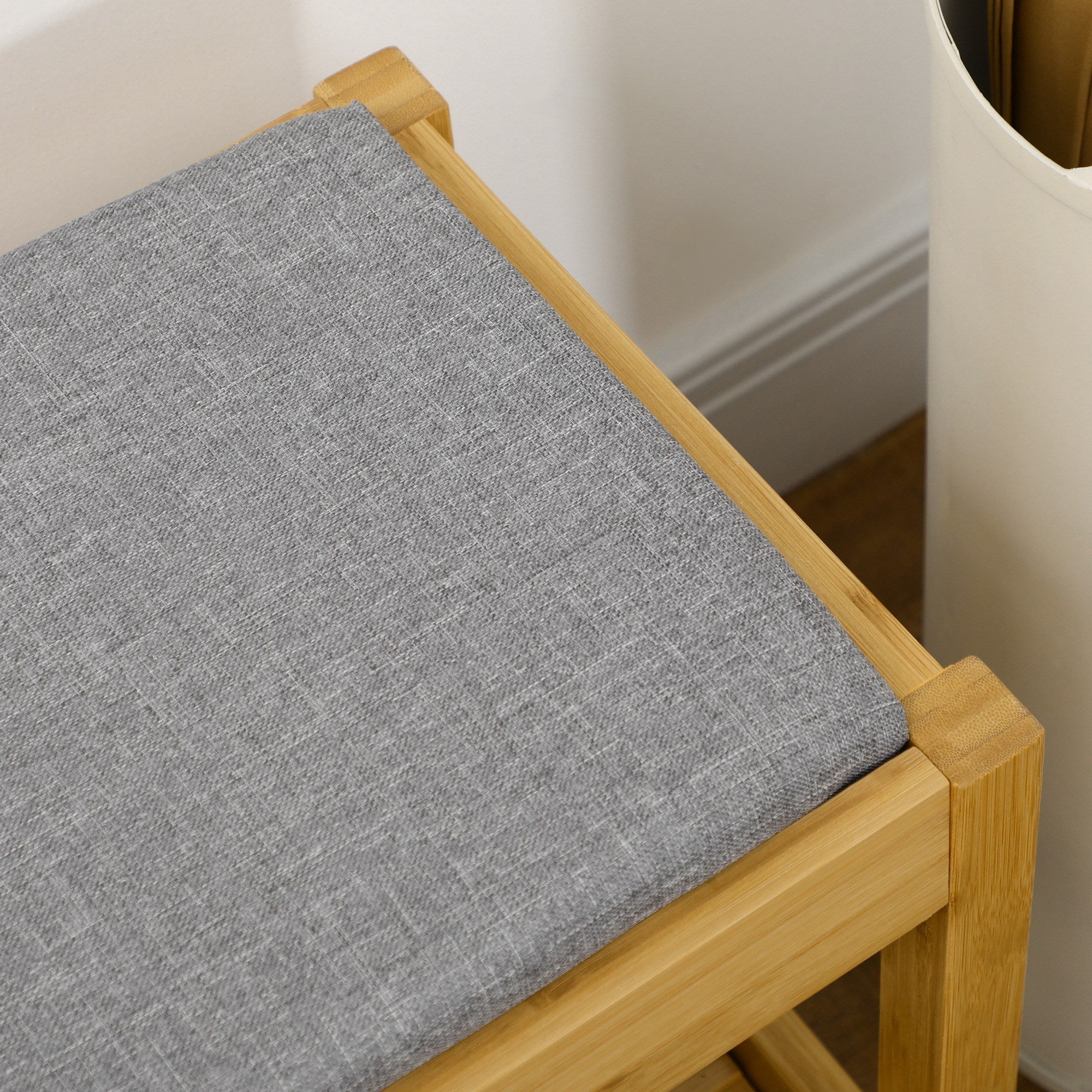 Bamboo Shoe Bench Shoe Rack with Upholstered Seat for 3 Pairs of Shoes with Slatted Shelf for Entryway Hallway 90x30x46 cm Natural