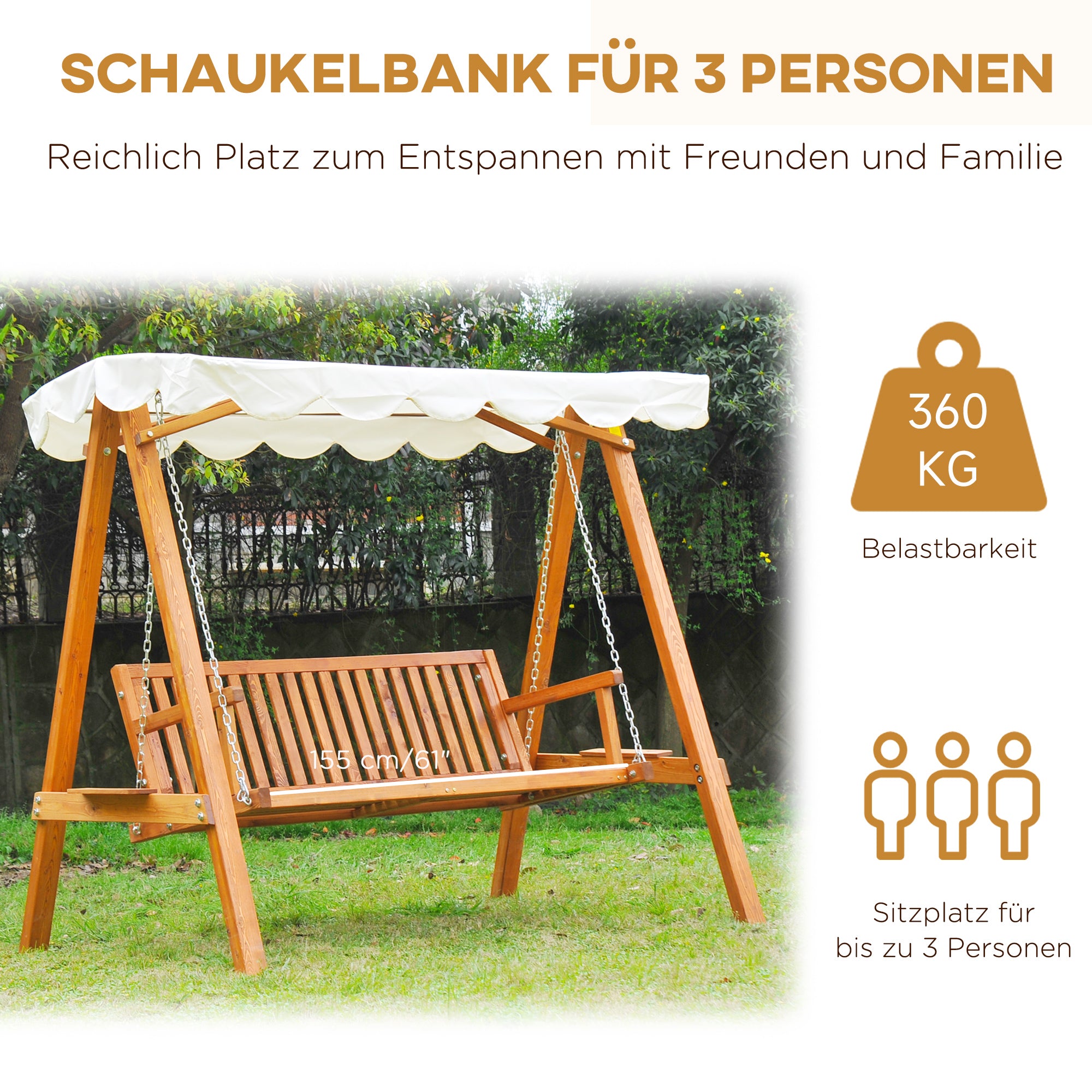 Hollywood Swing Garden Swing Bench Swing 3-Seater Larch