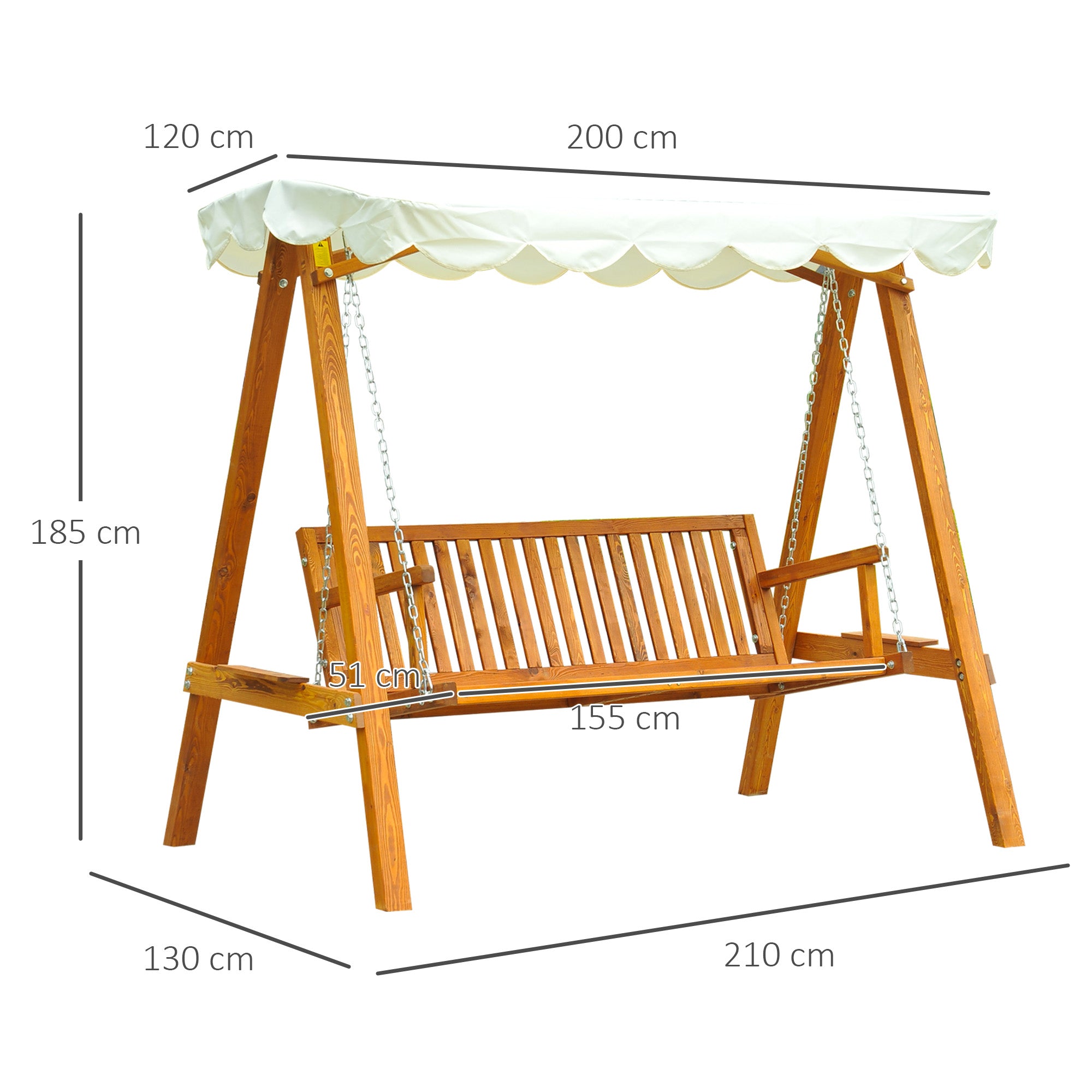 Hollywood Swing Garden Swing Bench Swing 3-Seater Larch