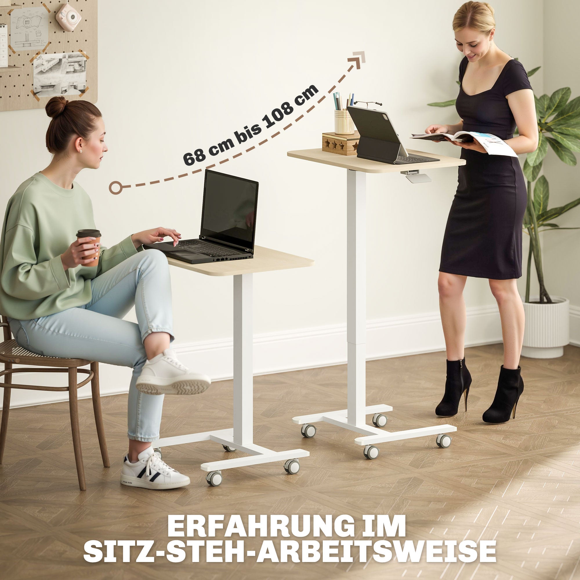 Height-Adjustable Standing Laptop Desk, Hand Crank 26.8–42.5" (68–108 cm) — Yellow