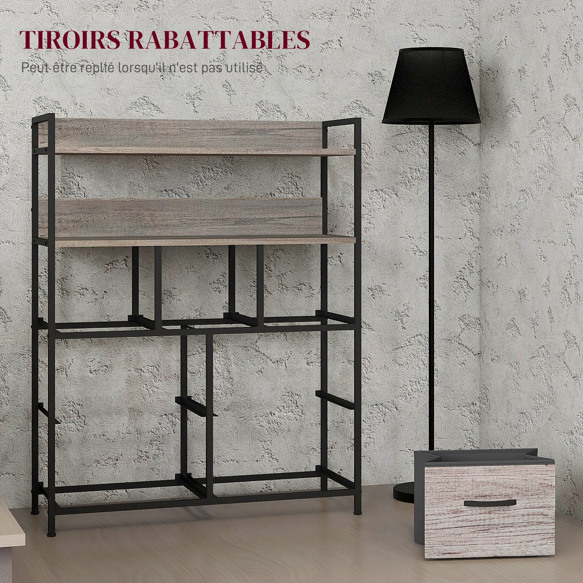 Bedroom Chest of Drawers Storage Cabinet with 7 Foldable and Removable Fabric Drawers, Open Shelves, and Steel Frame, Dresser for Living Room, Bedroom, Entryway, Gray