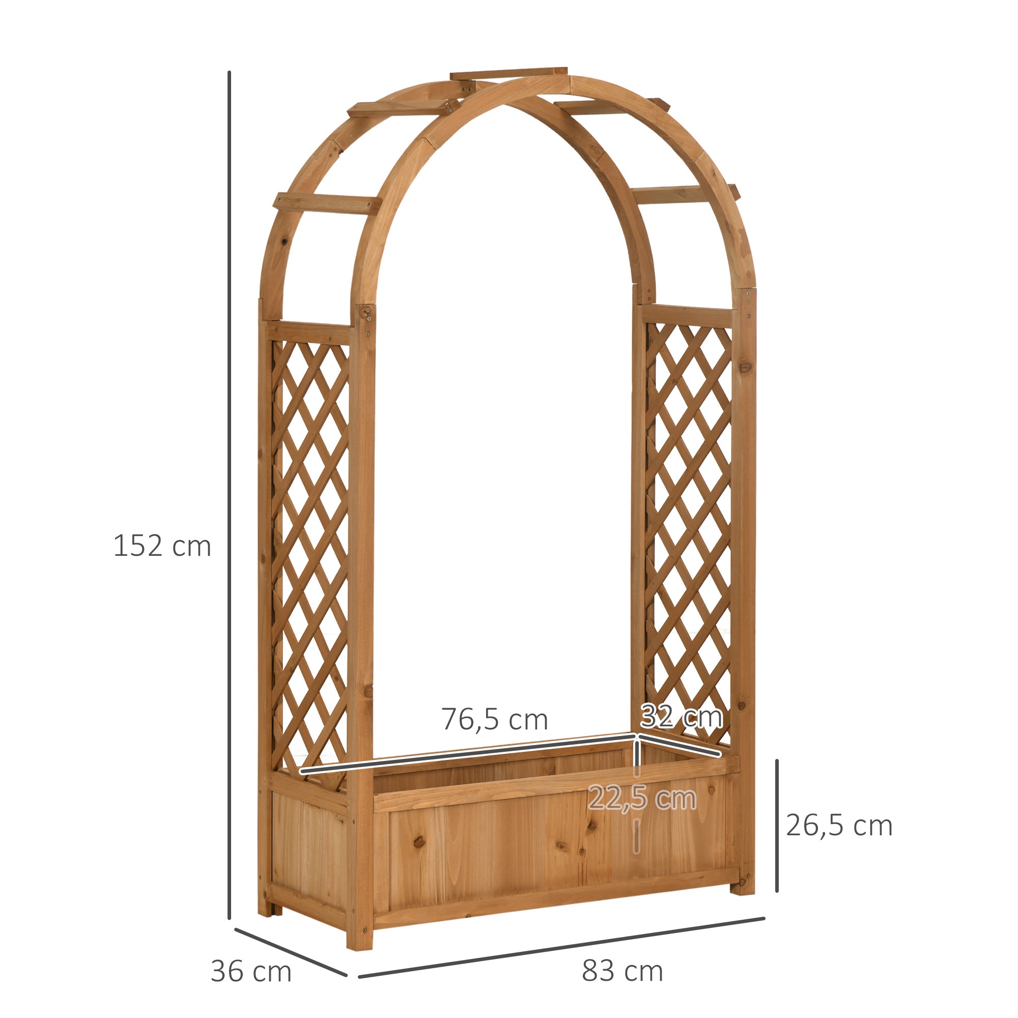 Arched Planter with Trellis Arch Planter with Climbing Plant Support Planter with Lattice Planting Flower Decoration in Garden Terrace Balcony 83x36x152 cm Natural