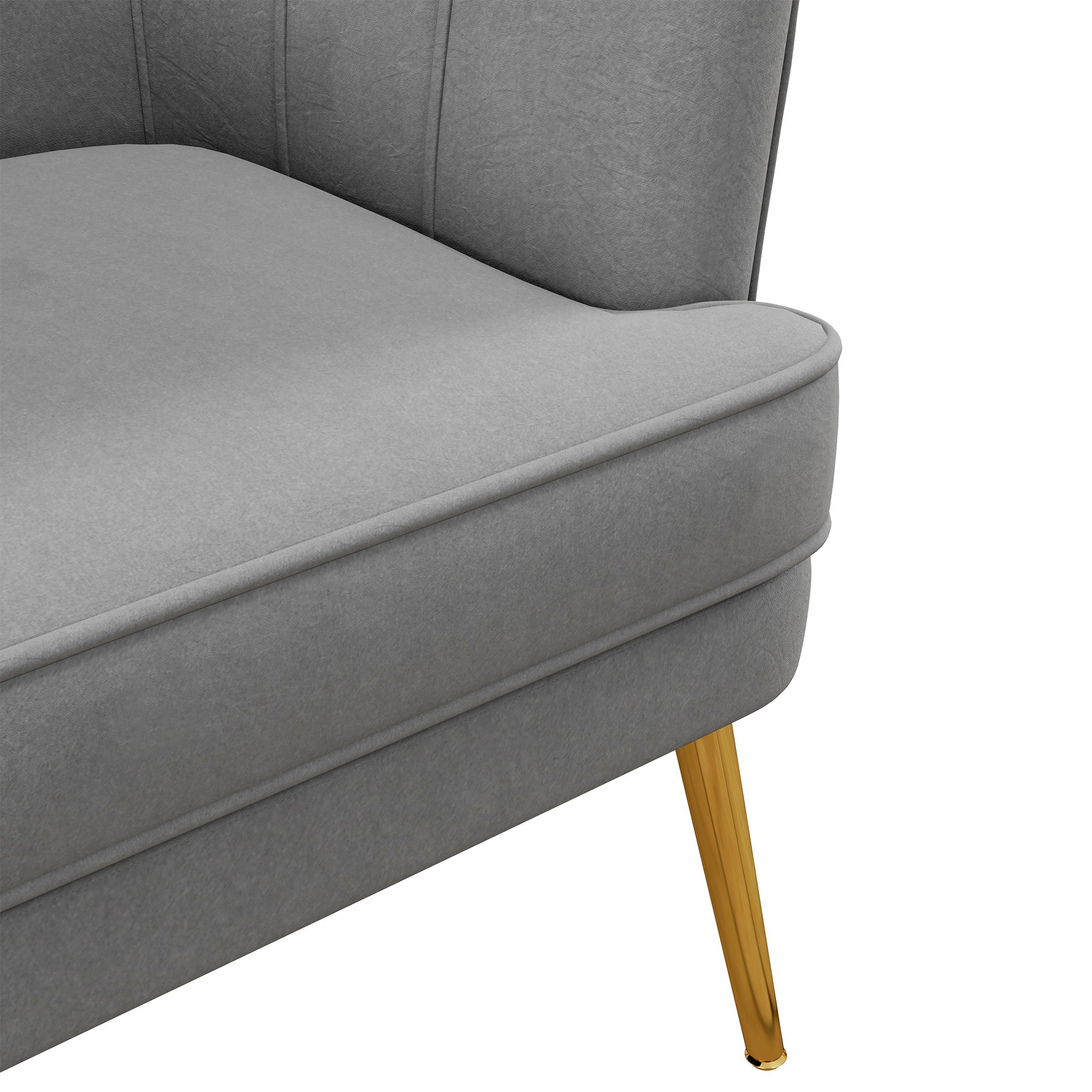 Bedroom Armchair, Velvet Armchair with Golden Legs, Living Room and Lounge Armchair in Polyester and Steel, 71x72x75cm, Gray