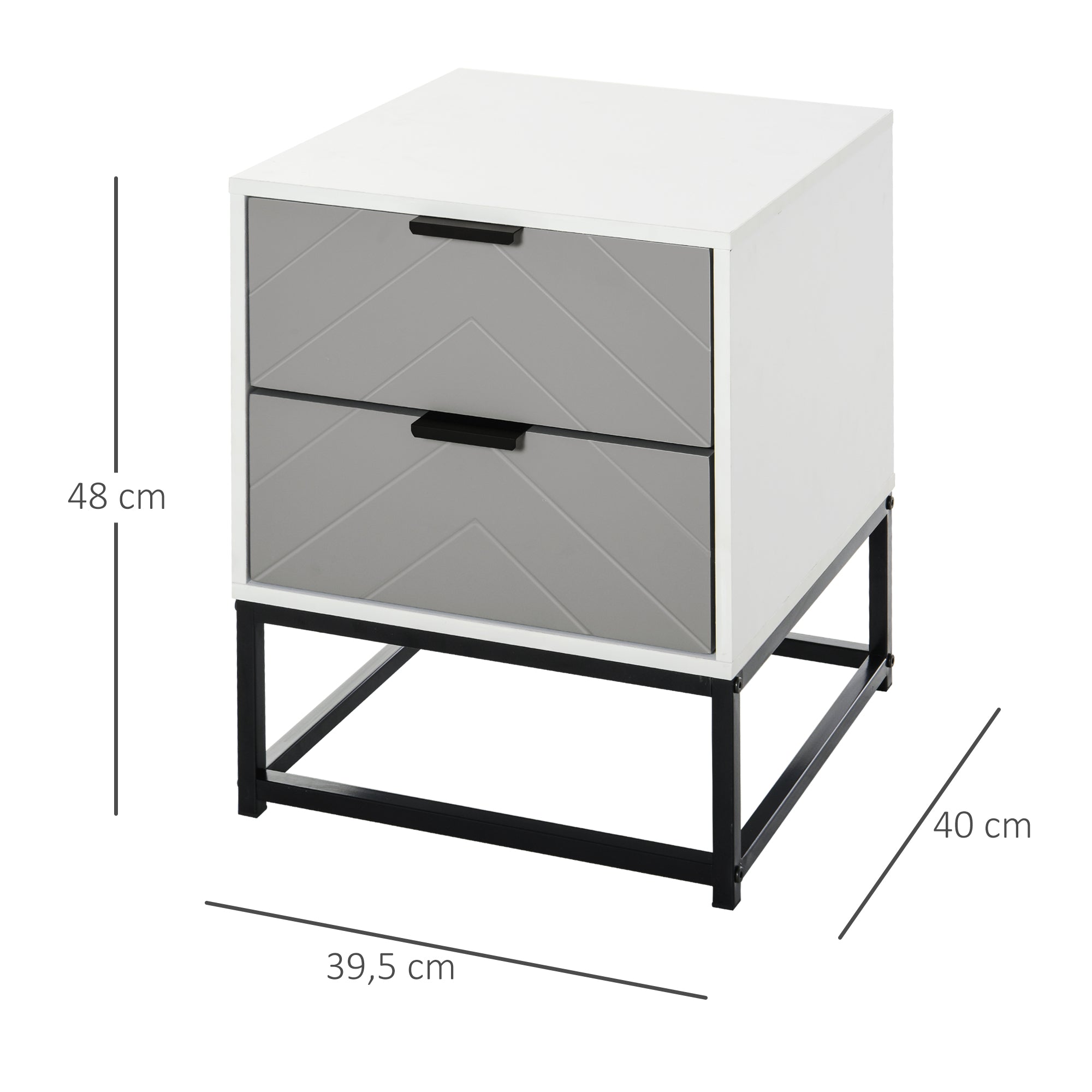 Bedside Table Side Table with 2 Drawers and Metal Elevated Base for Bedroom Living Room Modern and Minimalist Style 39.5x40x48 cm White and Gray