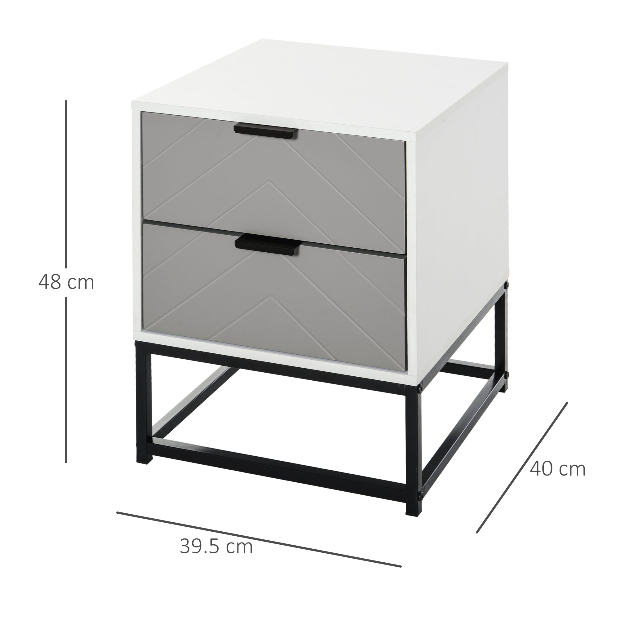 Bedside Table Side Table with 2 Drawers and Metal Elevated Base for Bedroom Living Room Modern and Minimalist Style 39.5x40x48 cm White and Gray