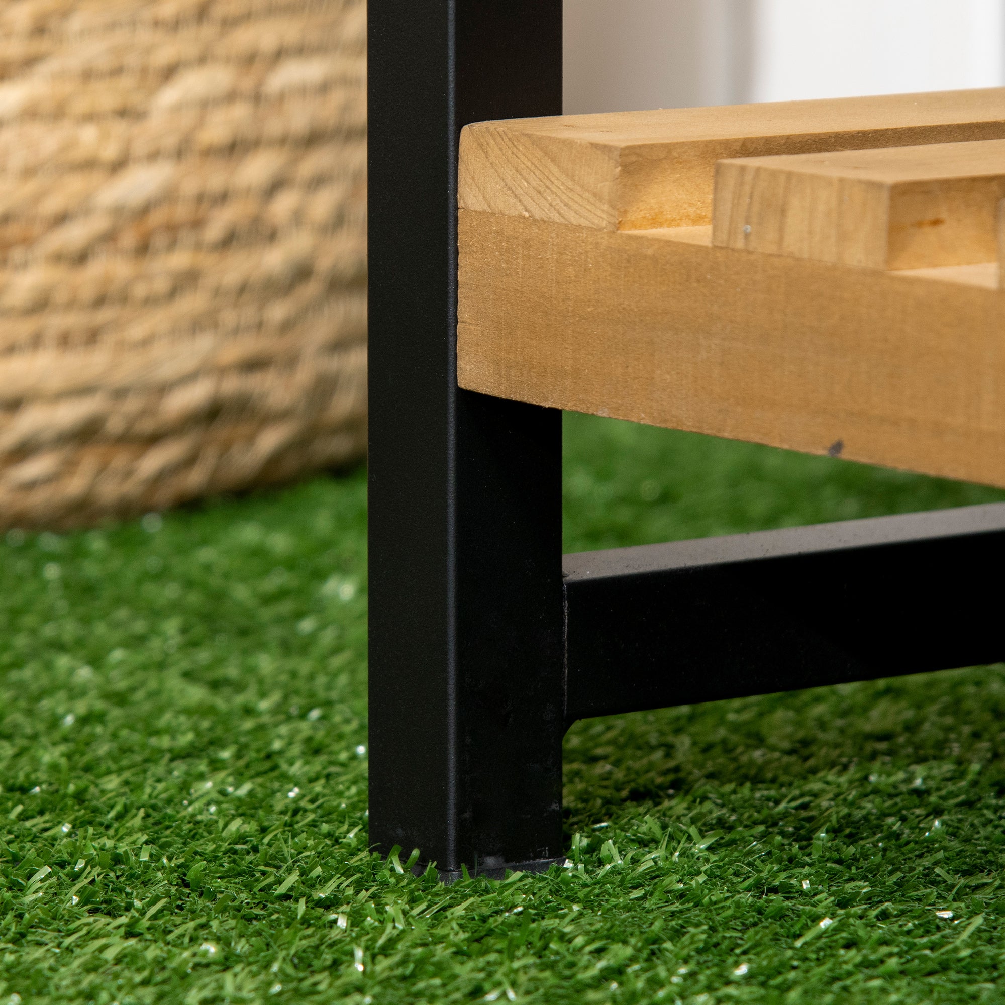 3-Tier Plant Stand Flower Ladder made of Metal and Solid Wood Plant Shelf with Mounting Hooks for the Garden Black+Natural