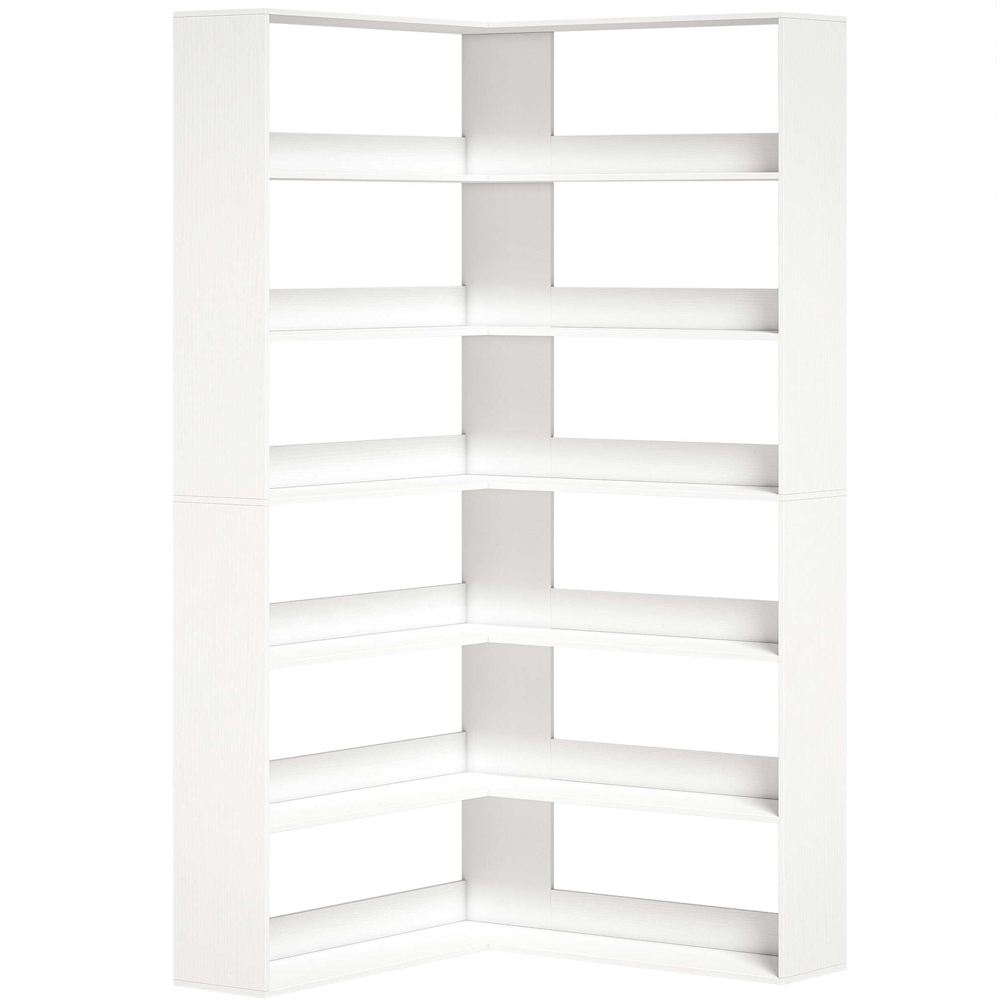 7-Tier L-Shaped Corner Bookcase, White Wood-Effect, Non-Slip 2.8 in Back Lip, 35.4 x 35.4 x 70.9 in