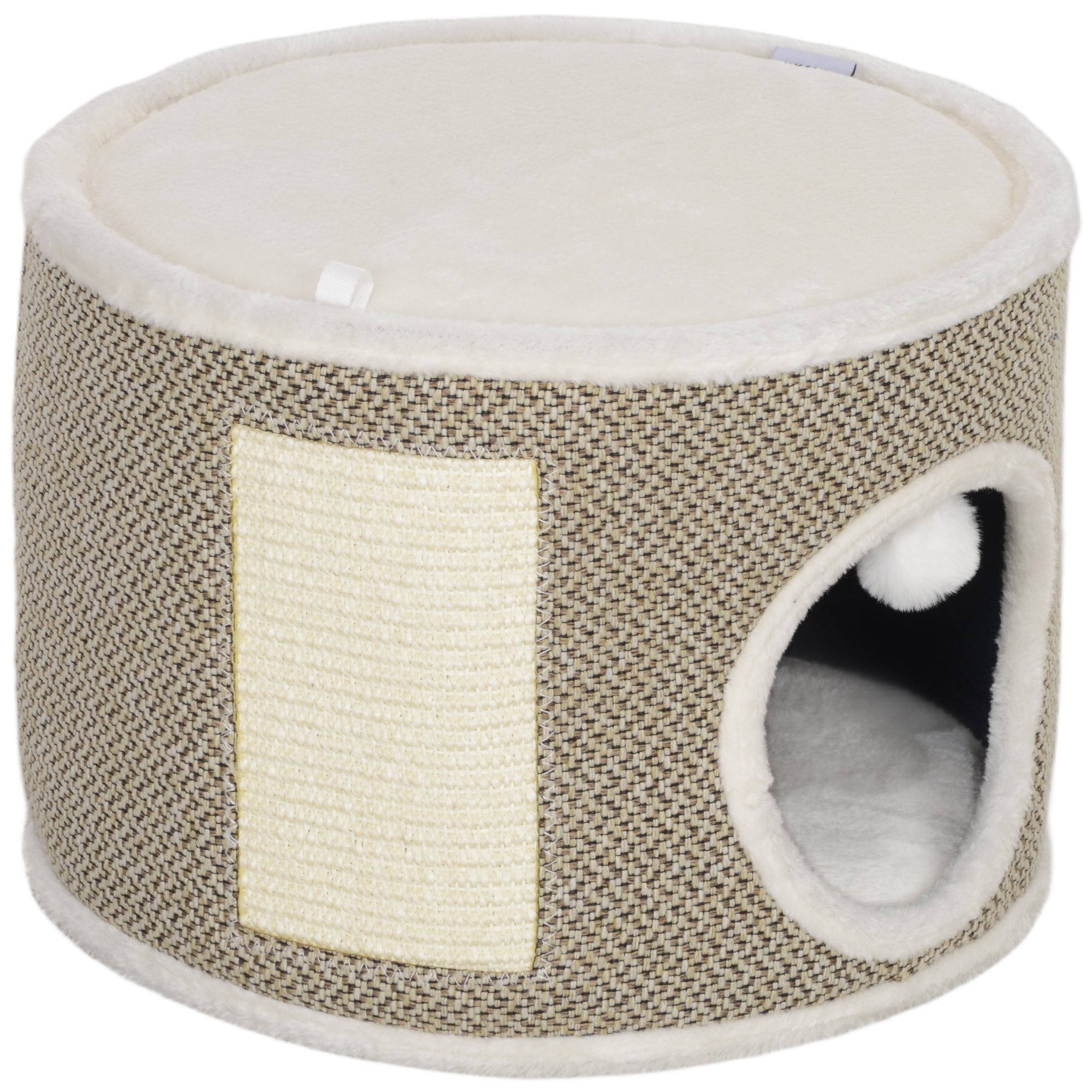 Cat Scratching Tower, Scratching Barrel for Cats, 30 cm height, with sisal scratching post, plush top, removable cushions, play ball, brown