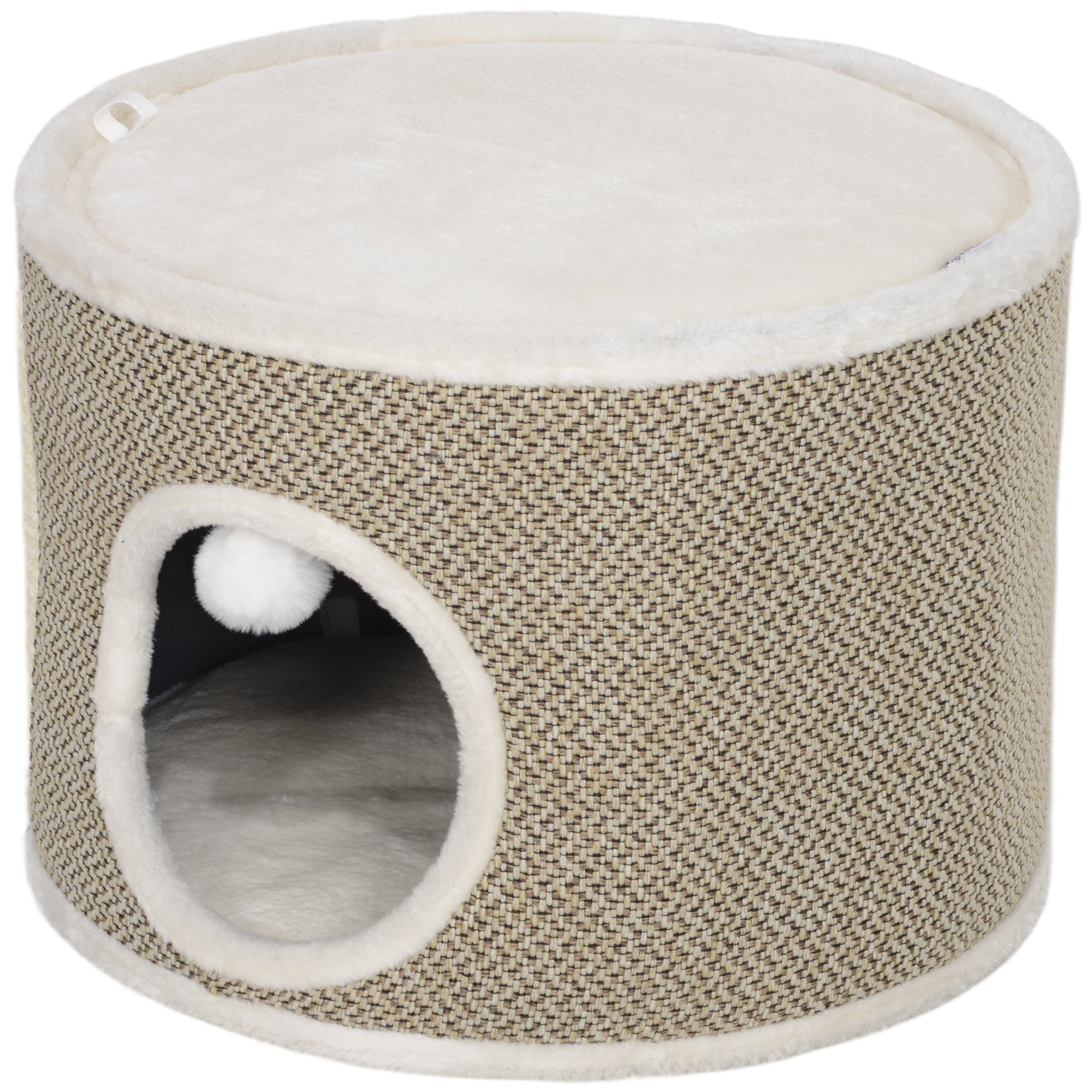 Cat Scratching Tower, Scratching Barrel for Cats, 30 cm height, with sisal scratching post, plush top, removable cushions, play ball, brown