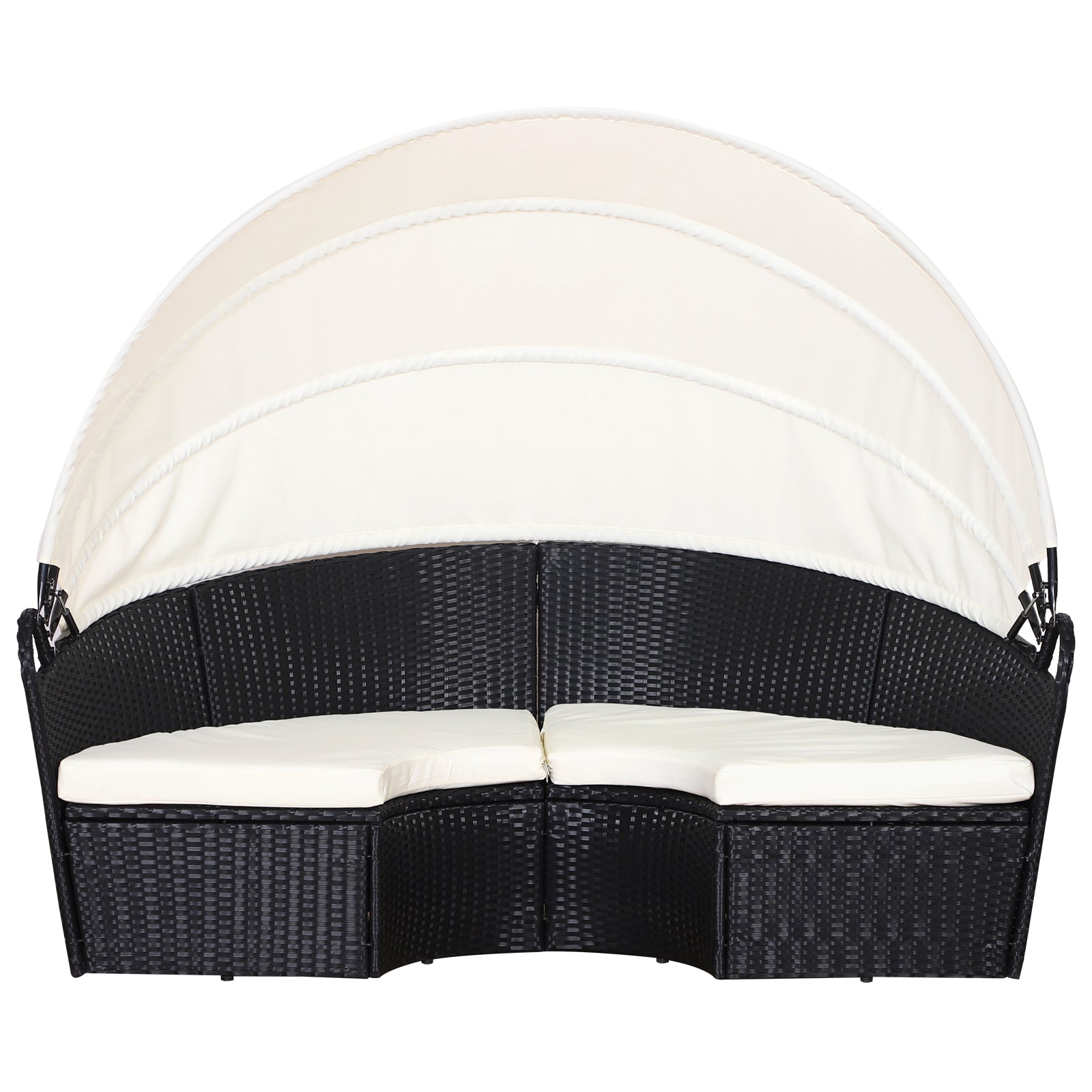 Rattan sun island, lounge group with sunroof, seating group, cushions and side table, metal, Cream, 180 x 175 x 147 cm