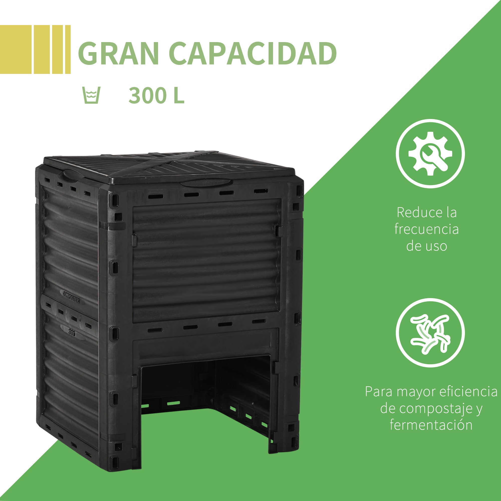 300L Capacity Organic Composter for Garden Fertilizer Production with 48 Vents 60.5x60.5x81.5 cm Black