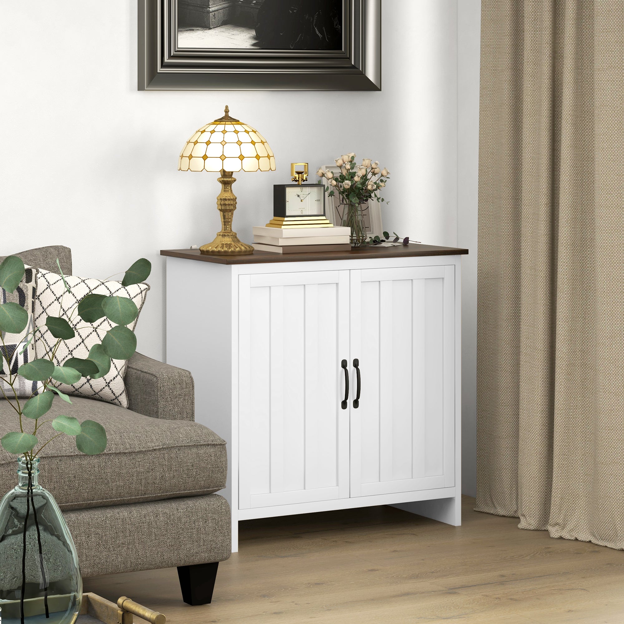 Modern Kitchen Sideboard, 2 Doors Mobile with Adjustable Shelf in Wood for Living Room and Entryway, 80x39.7x80cm, White