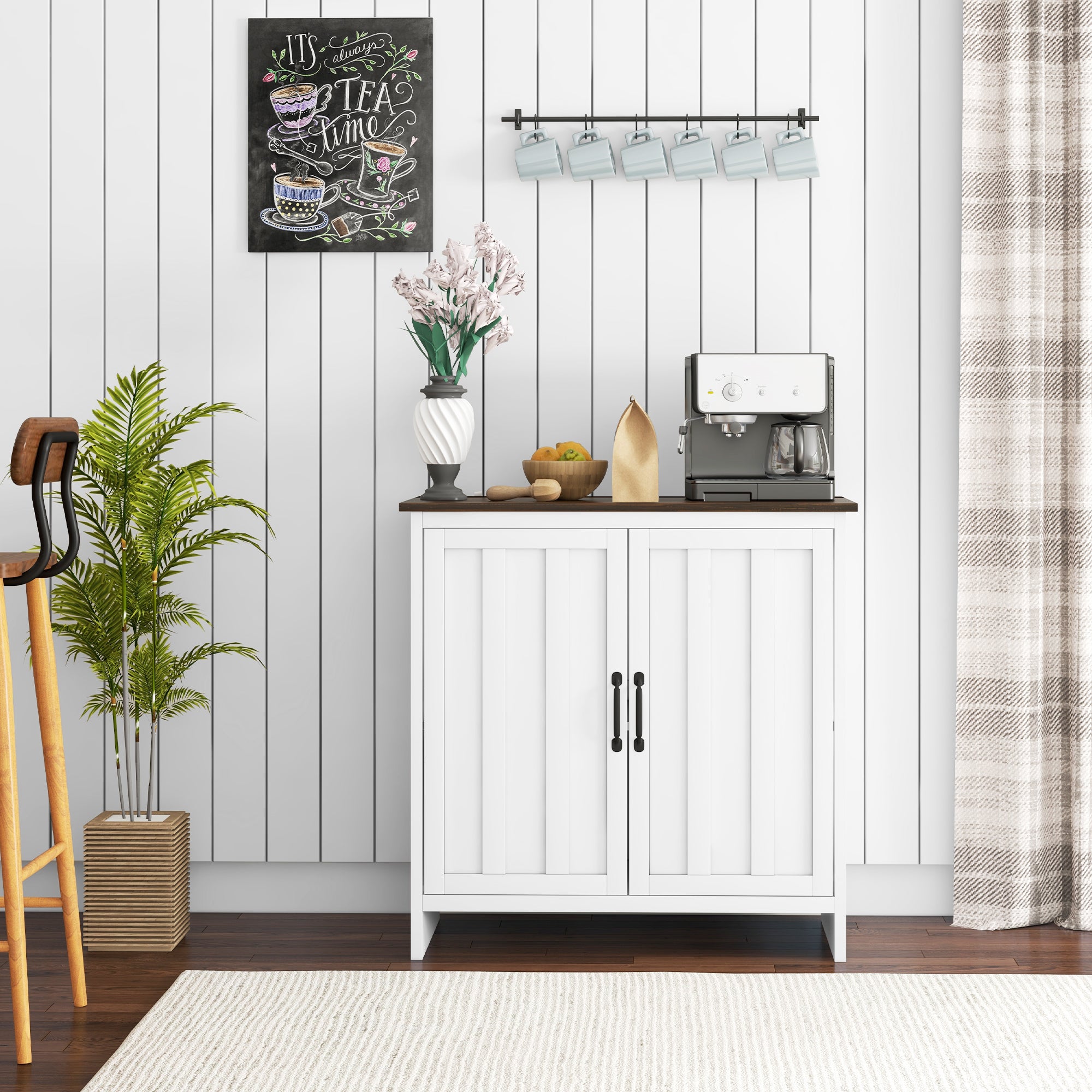 Modern Kitchen Sideboard, 2 Doors Mobile with Adjustable Shelf in Wood for Living Room and Entryway, 80x39.7x80cm, White