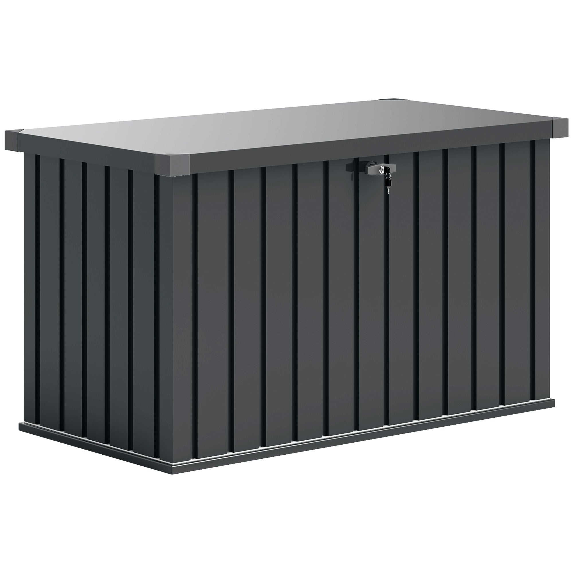 400L Outdoor Storage Box with Double Gas Strut Lid, Lock, and 2 Keys, Waterproof Galvanized Steel Storage Chest, 124x66x72 cm, Dark Grey