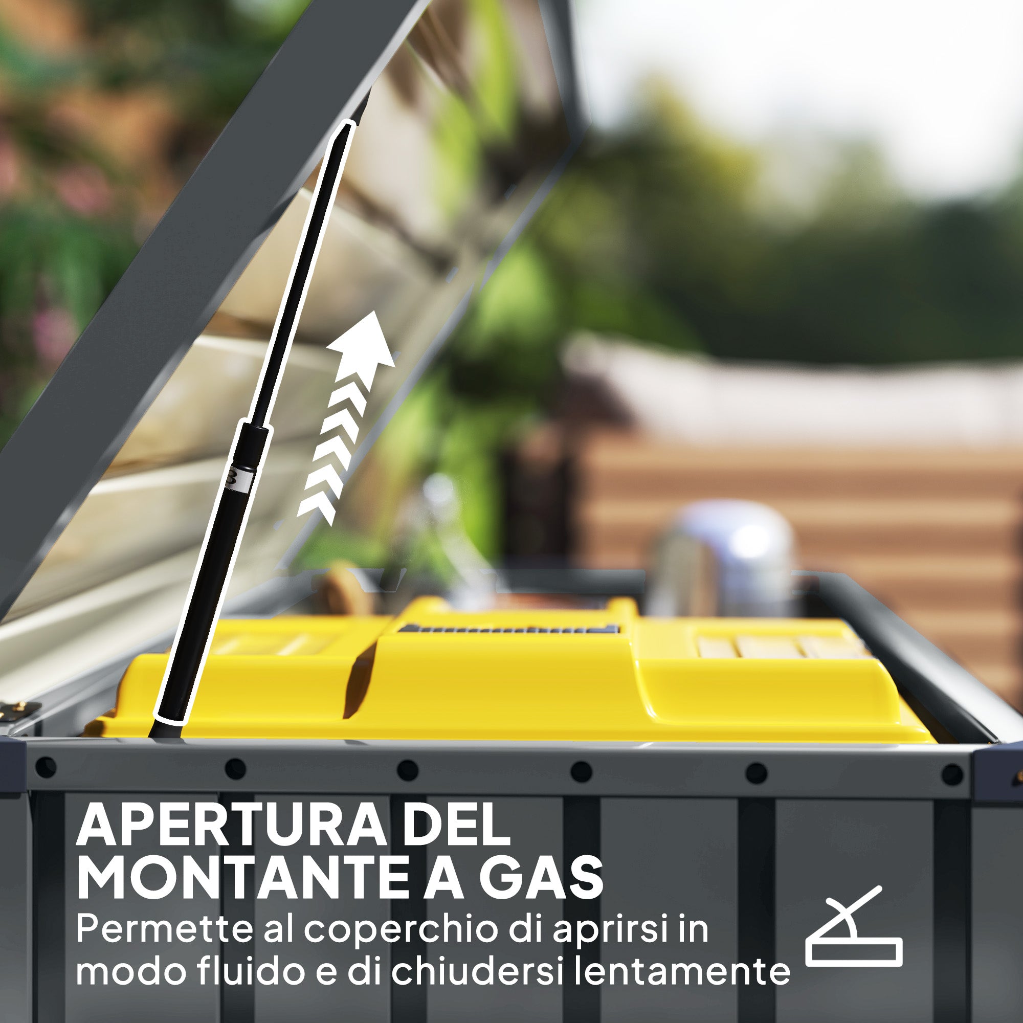 400L Outdoor Storage Box with Double Gas Strut Lid, Lock, and 2 Keys, Waterproof Galvanized Steel Storage Chest, 124x66x72 cm, Dark Grey