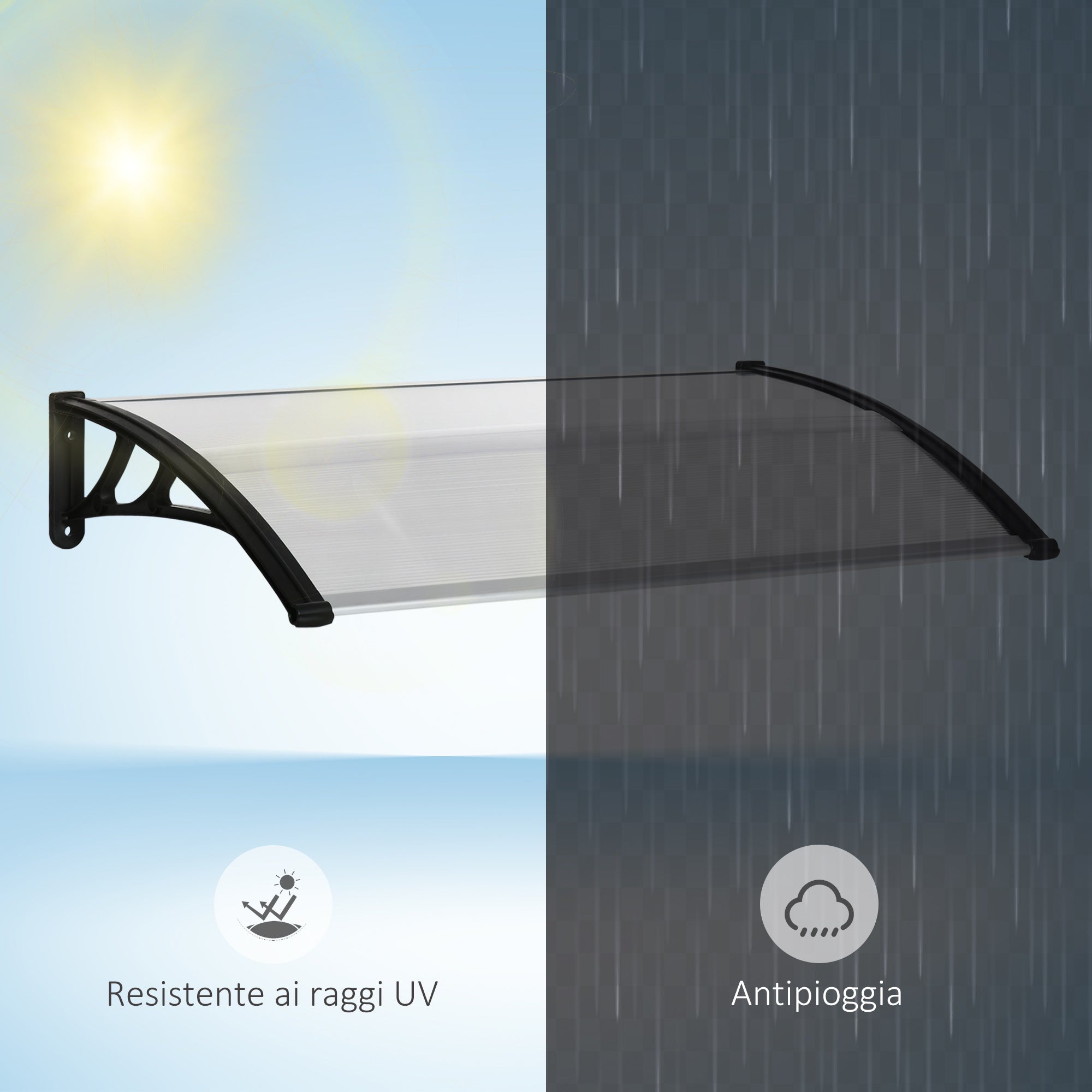 Polycarbonate and Aluminum Canopy for Balconies, Windows, and Doors, Outdoor Awning with PP Support, 110x60x18cm, Transparent