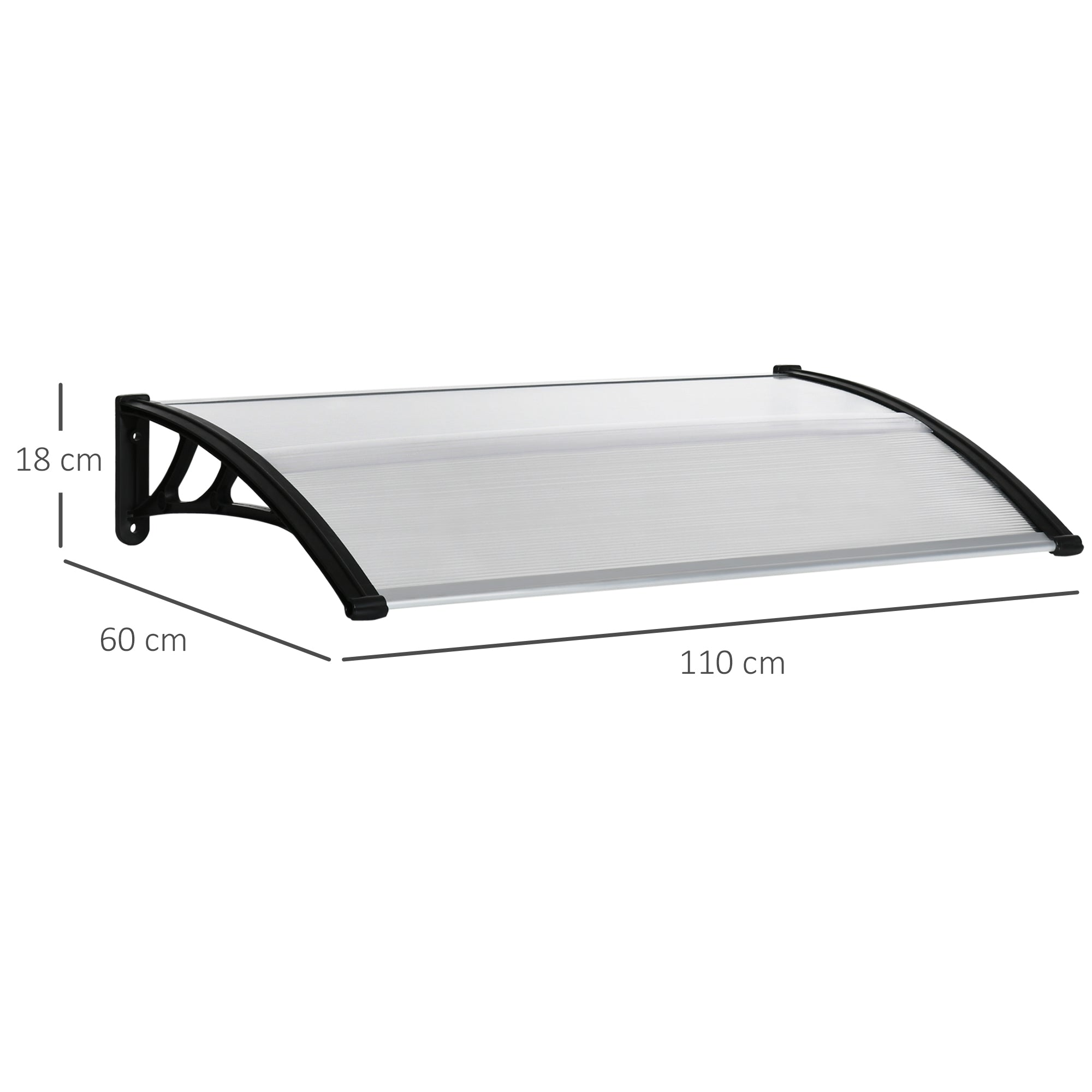 Polycarbonate and Aluminum Canopy for Balconies, Windows, and Doors, Outdoor Awning with PP Support, 110x60x18cm, Transparent