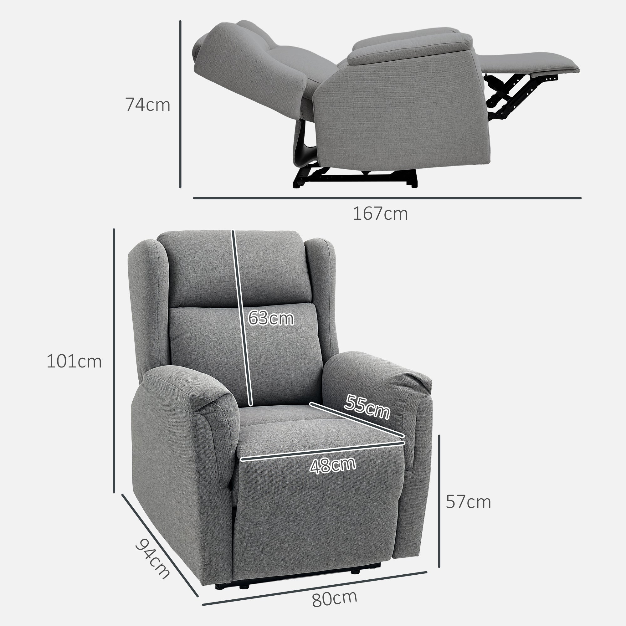 Reclining Armchair, TV Armchair with Pocket Spring Core, Padded Recliner Chair, Relax Armchair Holds up to 150 kg for Living Room, Bedroom, Dark Grey