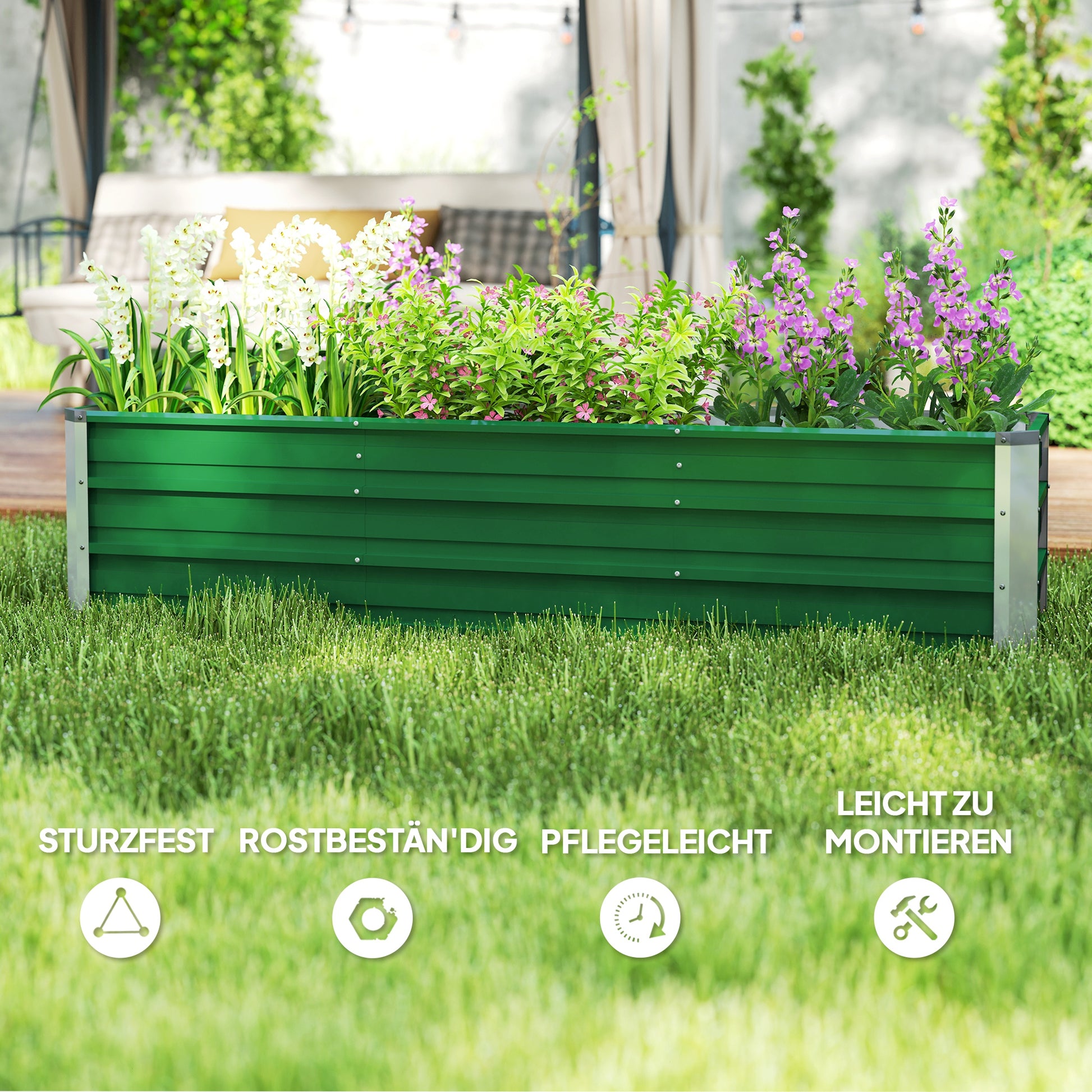Steel Raised Garden Bed Planter Flower Pot Flower Box with Gloves Green 183 x 47 x 40 cm