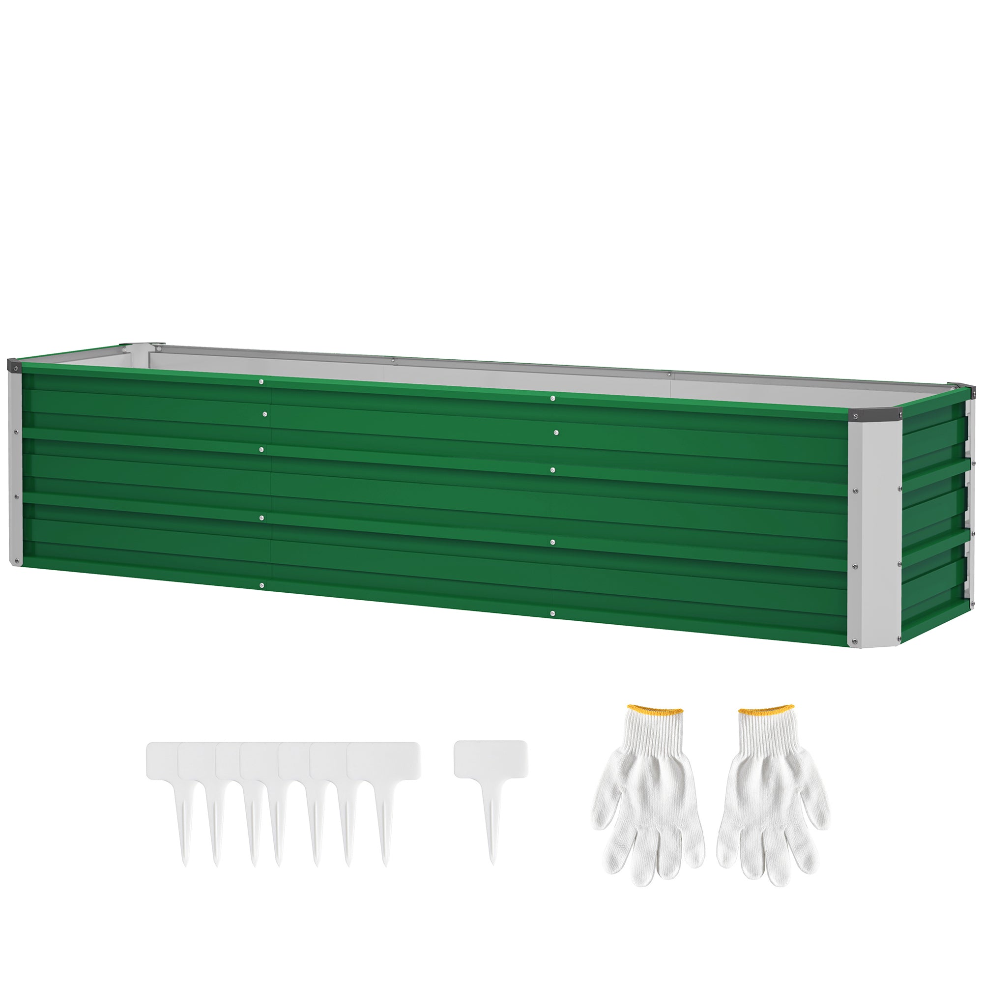 Steel Raised Garden Bed Planter Flower Pot Flower Box with Gloves Green 183 x 47 x 40 cm