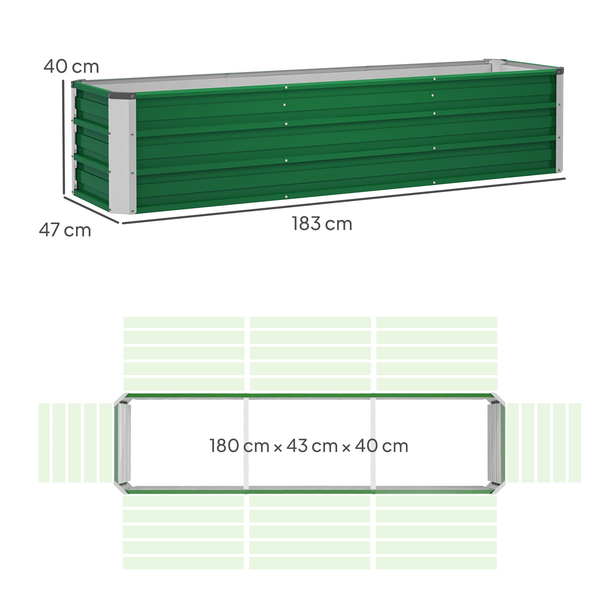 Steel Raised Garden Bed Planter Flower Pot Flower Box with Gloves Green 183 x 47 x 40 cm