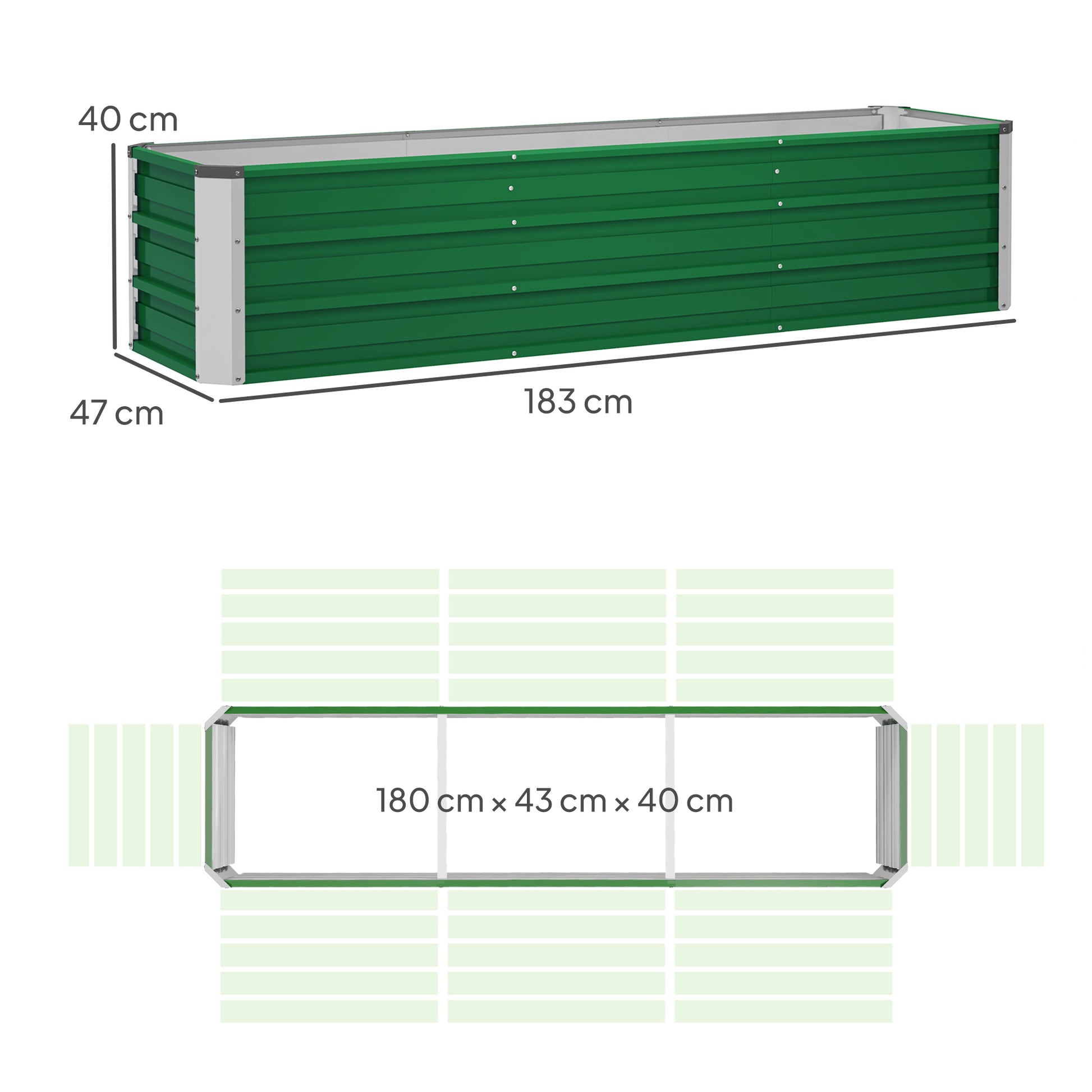 Steel Raised Garden Bed Planter Flower Pot Flower Box with Gloves Green 183 x 47 x 40 cm