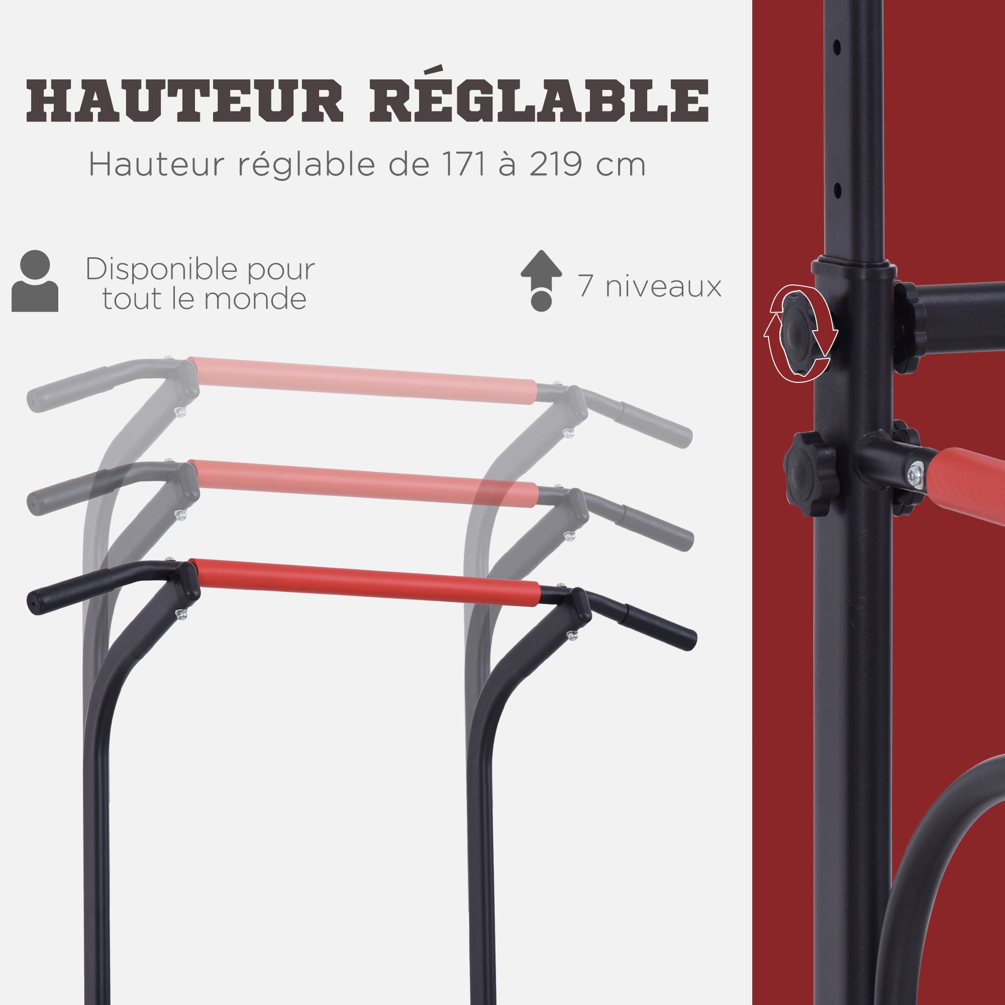 Multifunctional Gym Station Pull-Up Bar Roman Chair Adjustable Height Steel Black Red