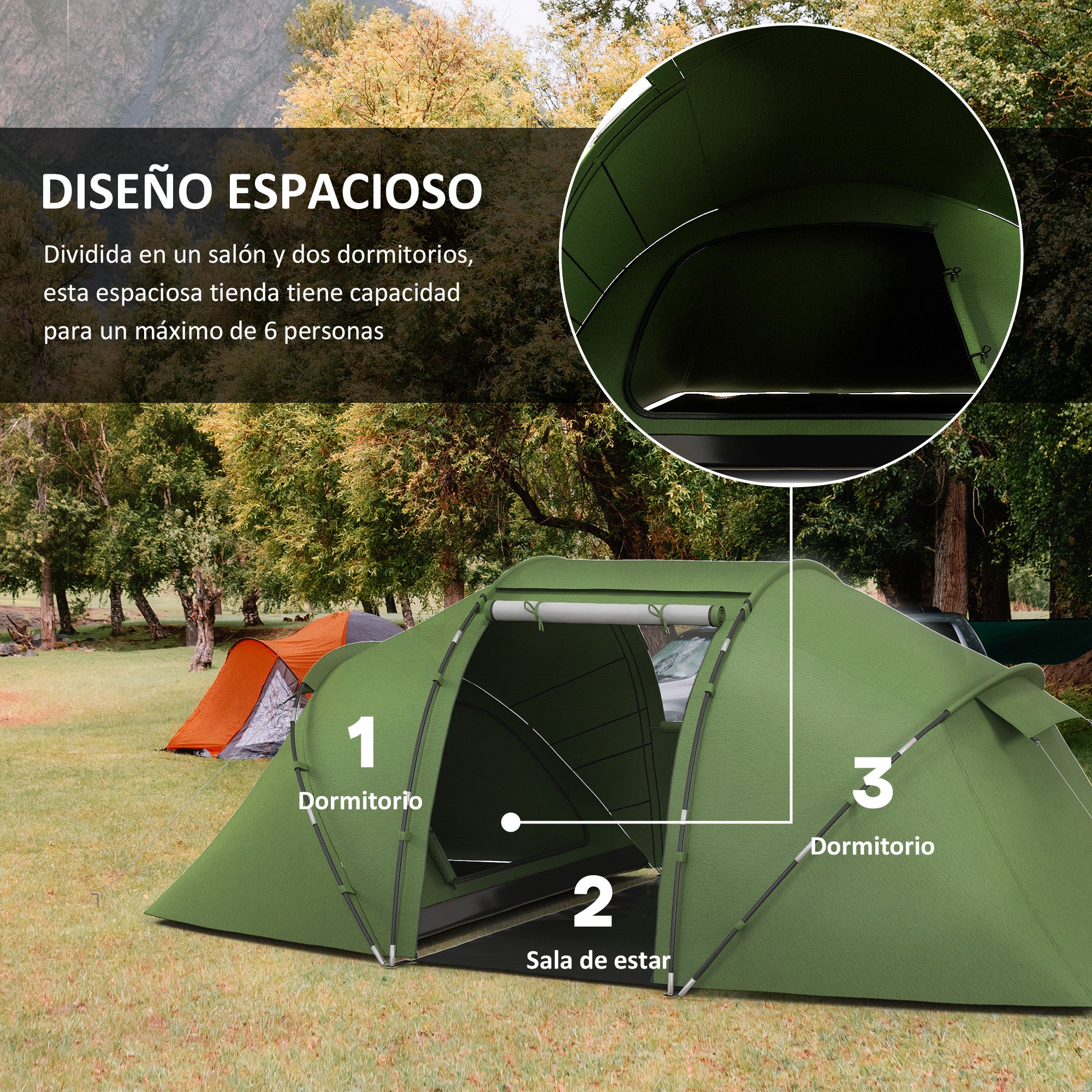 Family Tent for 4-6 People Camping Tent Foldable Lightweight with Waterproof Carry Bag for Beach Park Hiking 430x240x170 cm Green