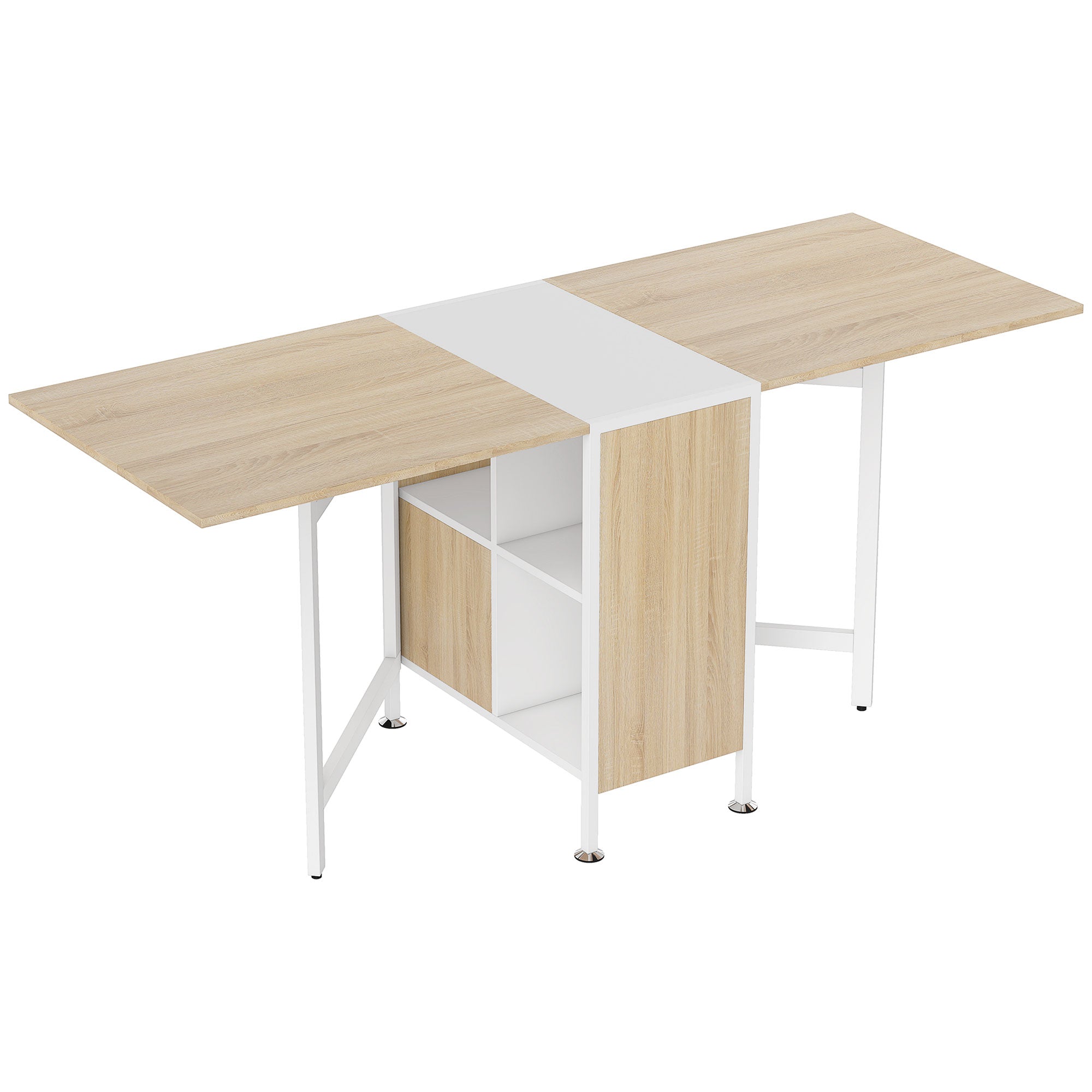 Folding Table Dining Table Side Tables Shelf for Living Room Kitchen Oak Wood Metal Frame Natural+White 169 x 60 x 75 cm
