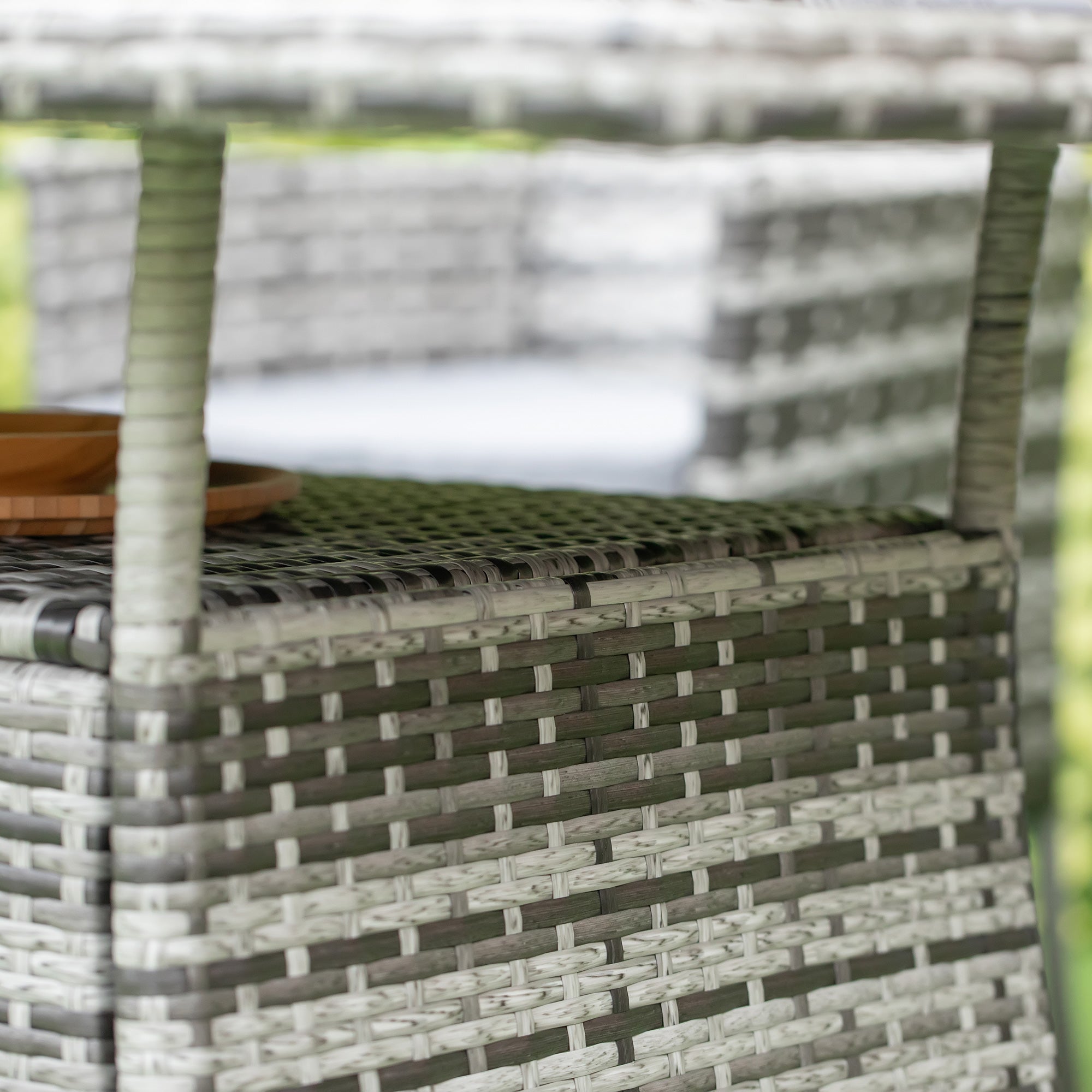 Garden Table Glass Dining Table Patio Furniture Table, Polyrattan+Safety Glass, Gray+Black, 150x85x74cm