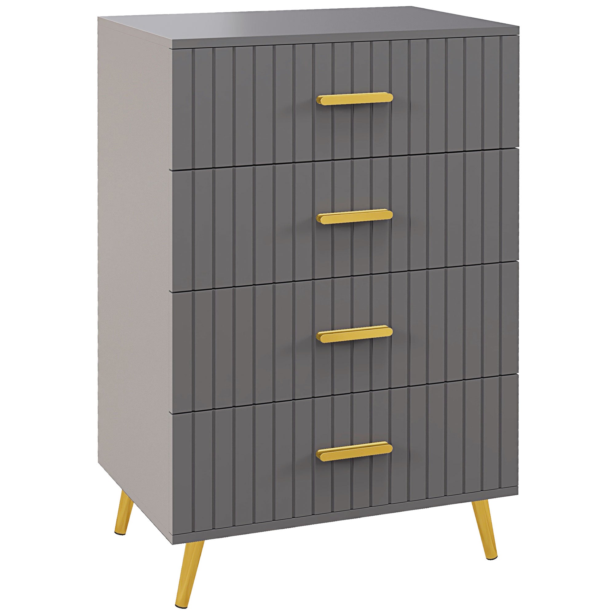 Modern and Anti-Tip 4-Drawer Chest of Drawers, Wood and Aluminum Chest of Drawers, 60x40x90 cm, Gold and Dark Gray