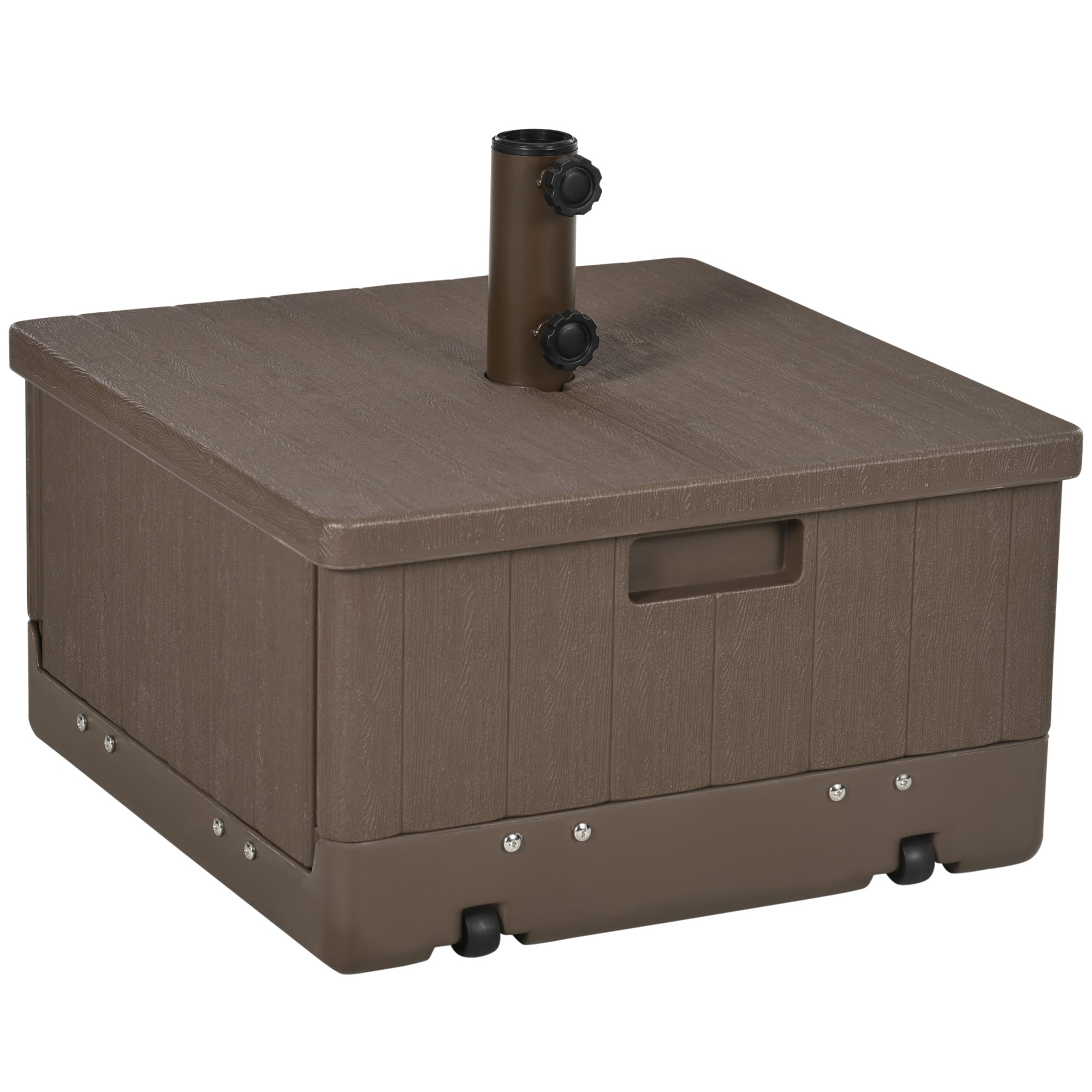 Parasol Base Weights Side Table Planter with Drainage Wheels and Handles PE and Metal Dim. 53L x 53W x 47H cm Brown